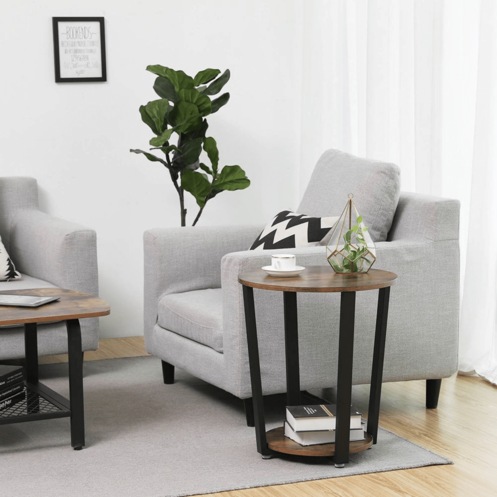 Industrial Round Coffee Table Side Table Sofa End Shelf Living Room Metal Legs - Home and Garden Furniture Shop - rustic - furniture