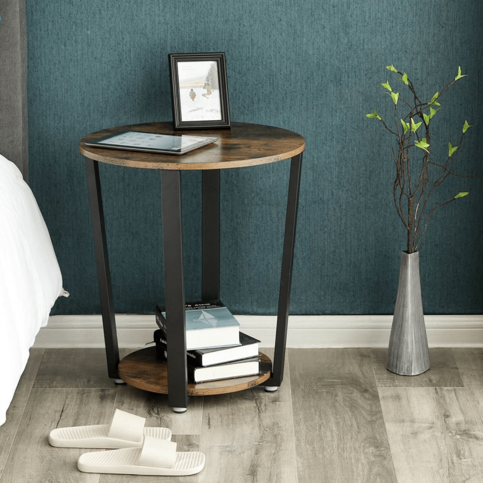 Industrial Round Coffee Table Side Table Sofa End Shelf Living Room Metal Legs - Home and Garden Furniture Shop - rustic - furniture