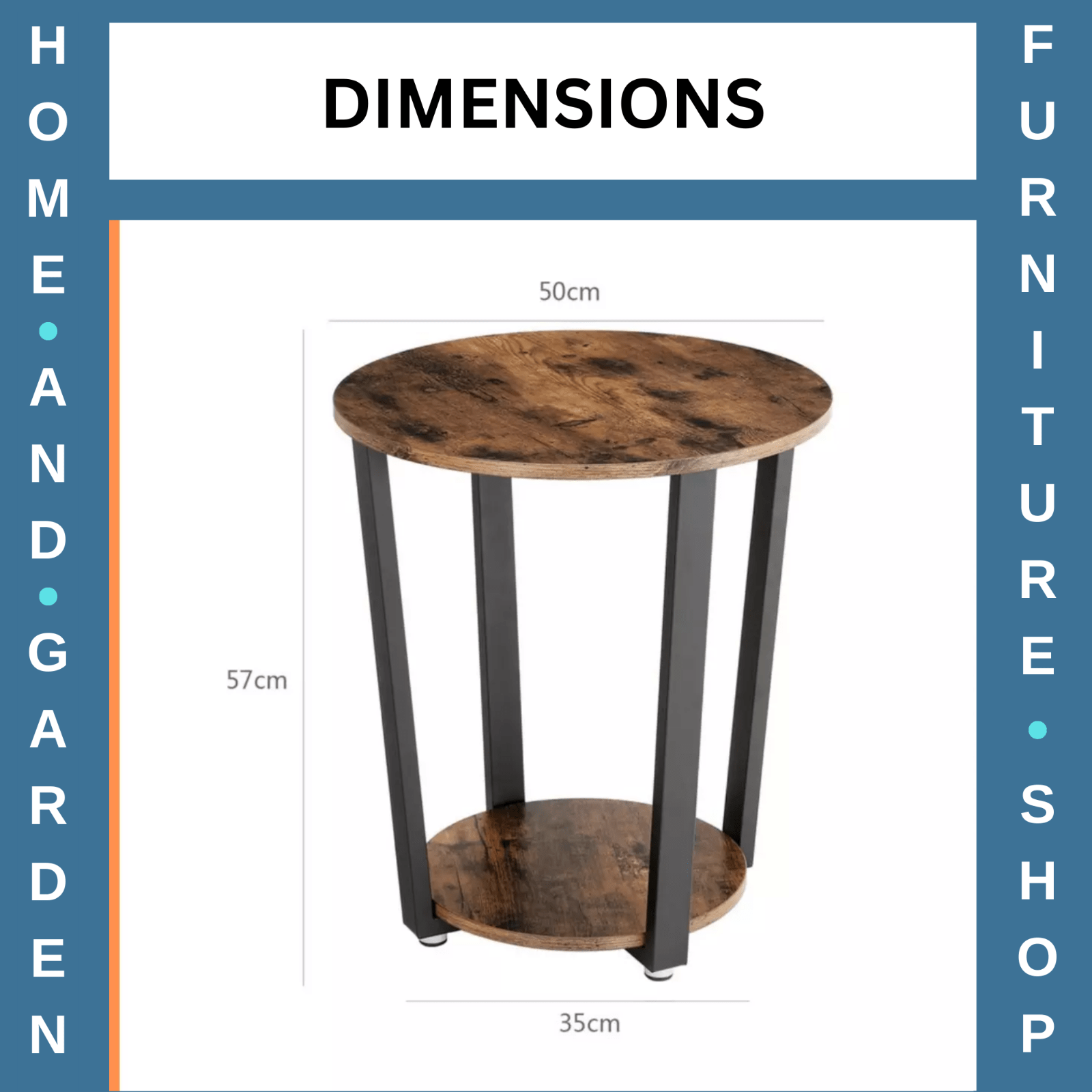 Industrial Round Coffee Table Side Table Sofa End Shelf Living Room Metal Legs - Home and Garden Furniture Shop - rustic - furniture