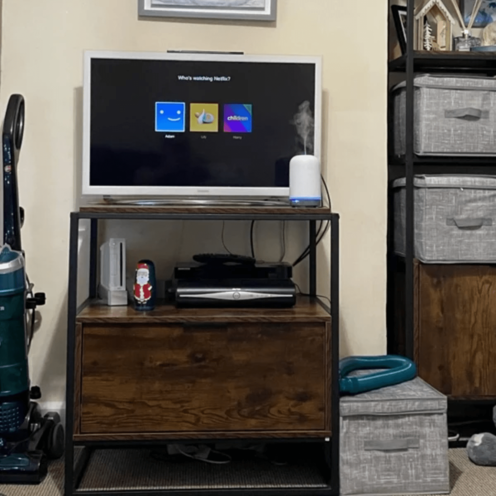 Industrial Side Table Retro Storage Unit with Metal Legs Large Drawer Open Shelf - Home and Garden Furniture Shop - rustic - furniture