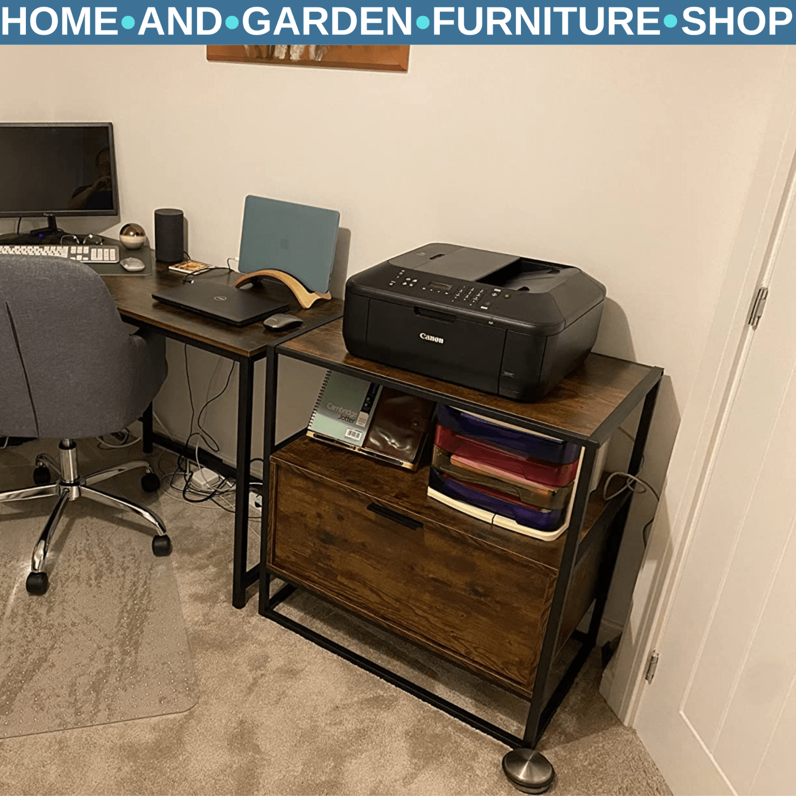 Industrial Side Table Retro Storage Unit with Metal Legs Large Drawer Open Shelf - Home and Garden Furniture Shop - rustic - furniture