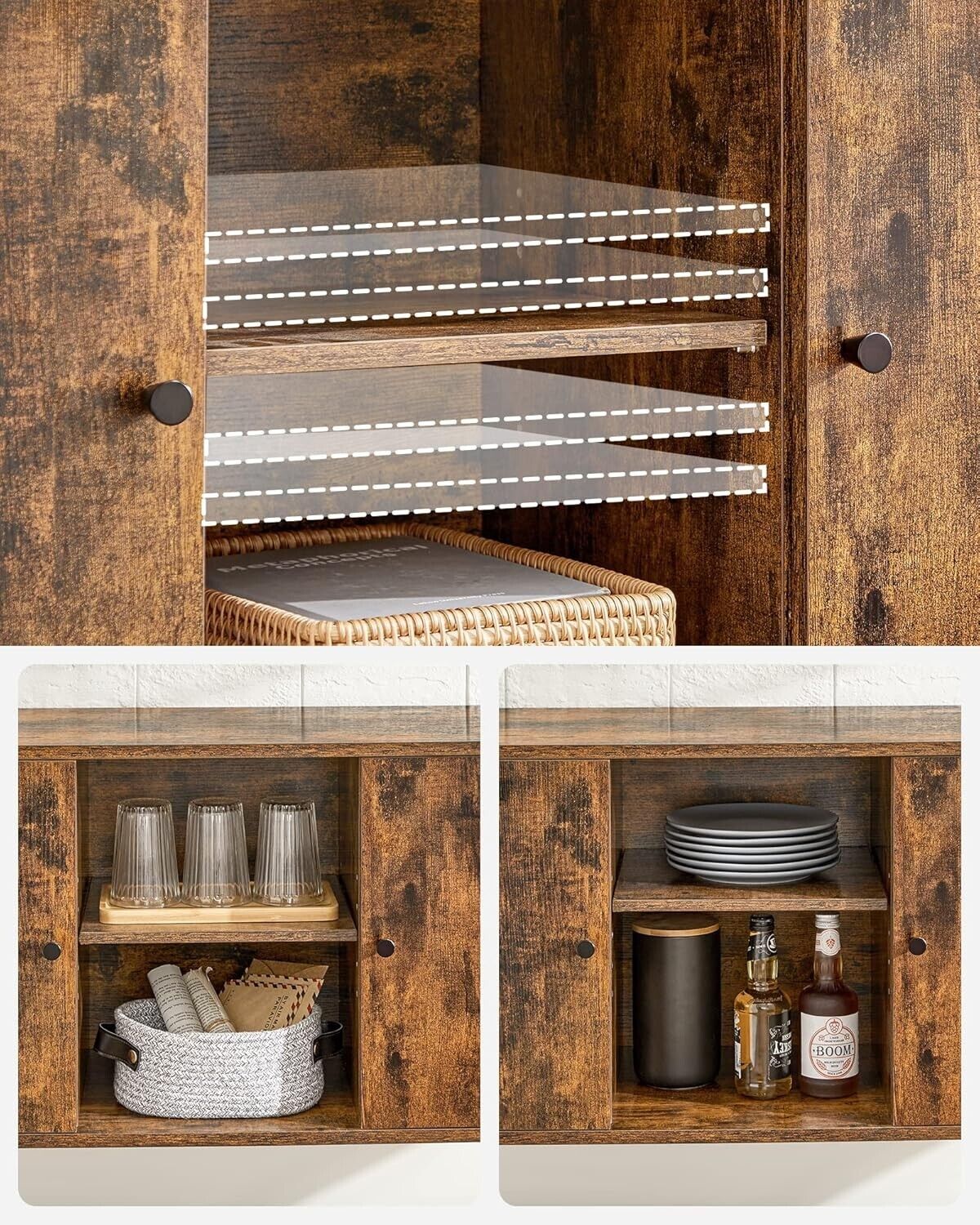 Industrial Sideboard Storage Cabinet Glass Top Rustic Console Table Metal Legs - Home and Garden Furniture Shop - #rustic - furniture#