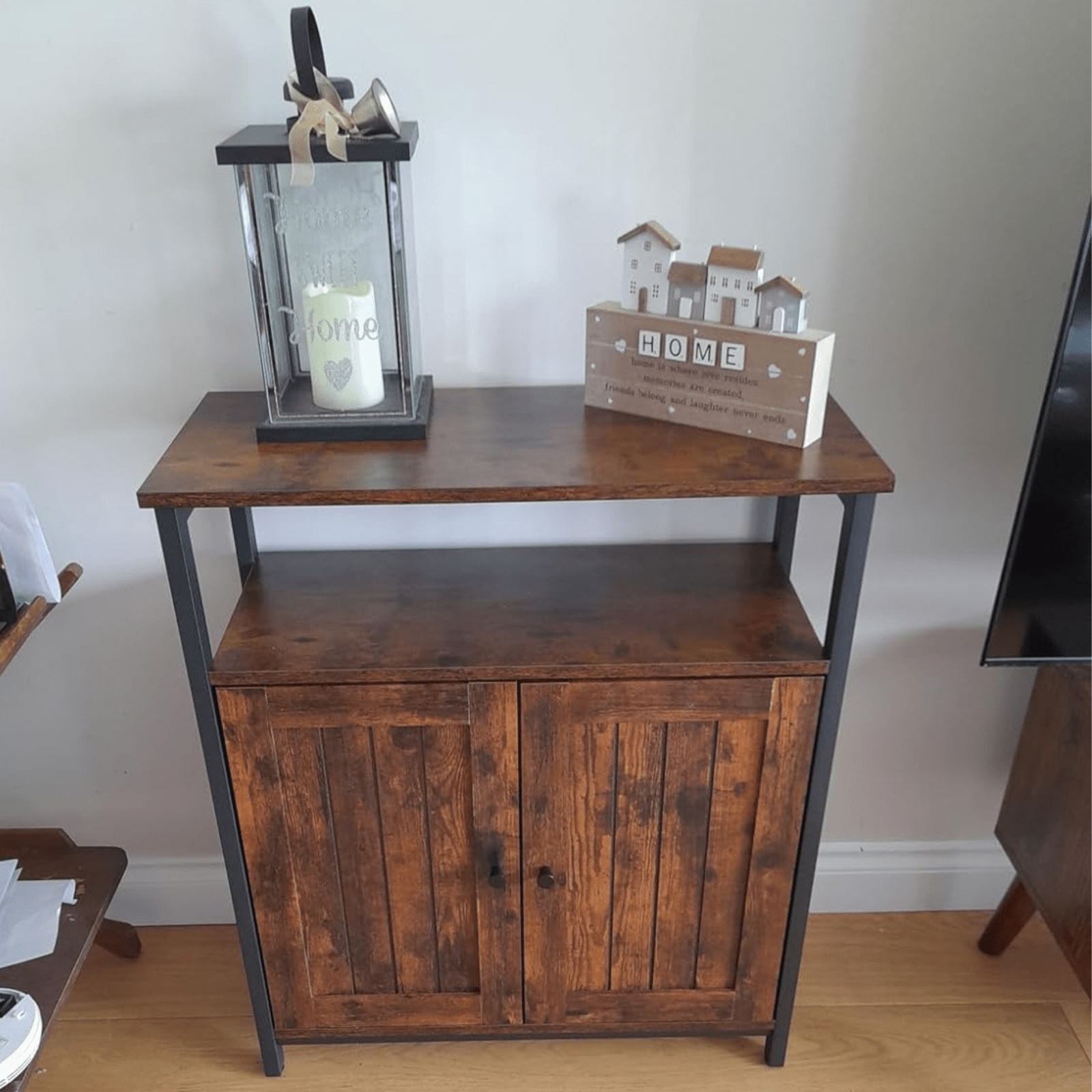 Industrial Slim Cabinet Sideboard Storage Unit with Doors Small Rustic Cupboard - Home and Garden Furniture Shop - #rustic - furniture#