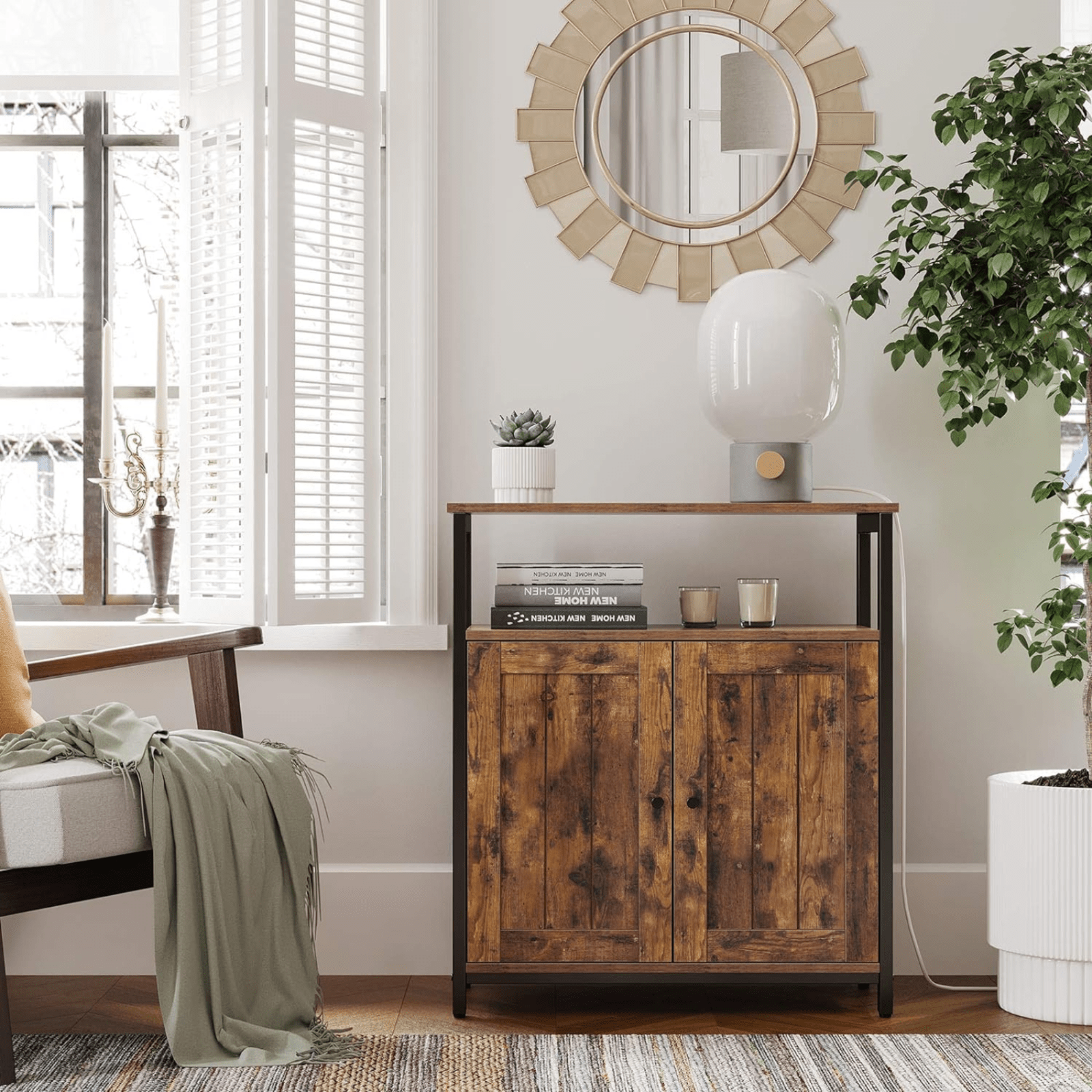 Industrial Slim Cabinet Sideboard Storage Unit with Doors Small Rustic Cupboard - Home and Garden Furniture Shop - #rustic - furniture#