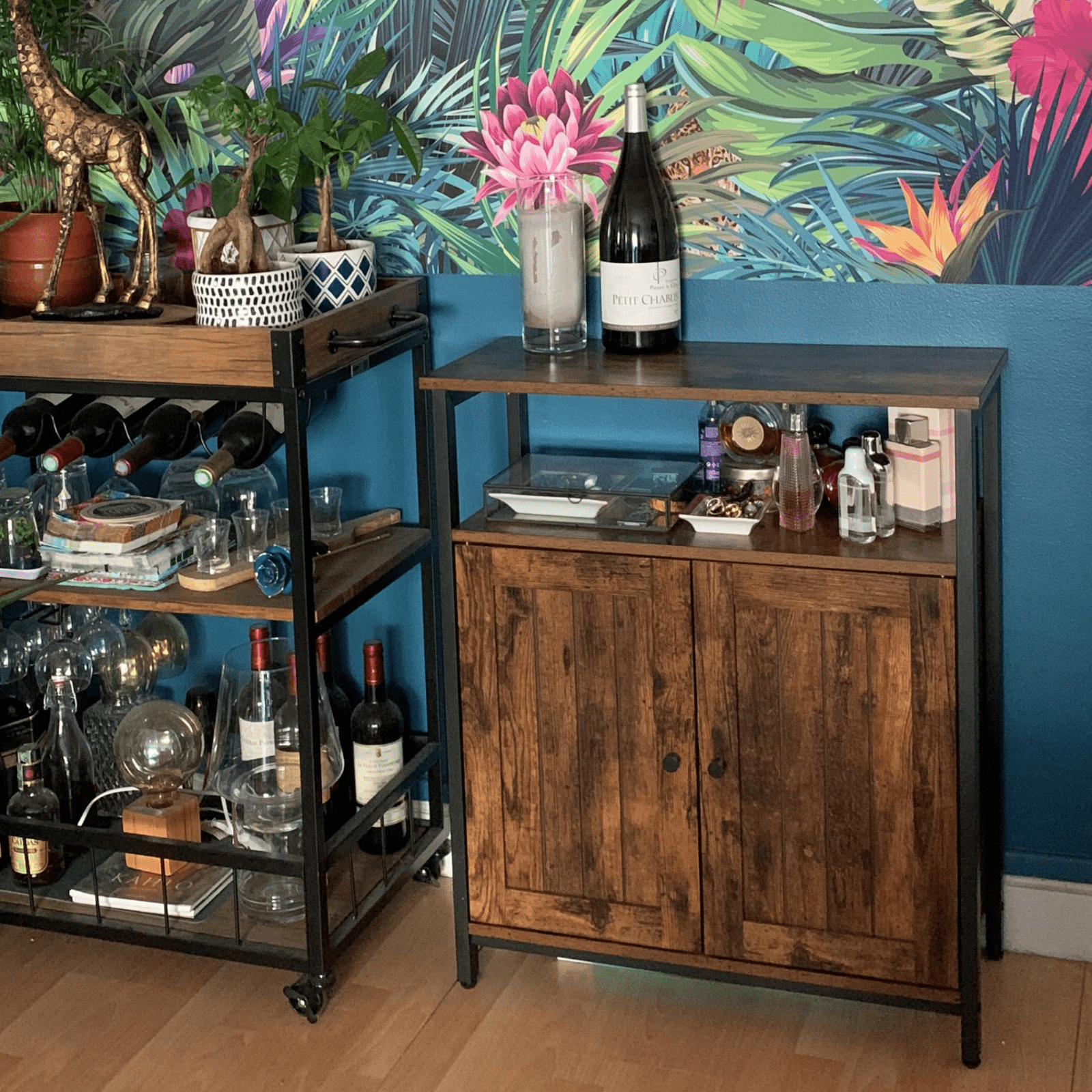 Industrial Slim Cabinet Sideboard Storage Unit with Doors Small Rustic Cupboard - Home and Garden Furniture Shop - #rustic - furniture#