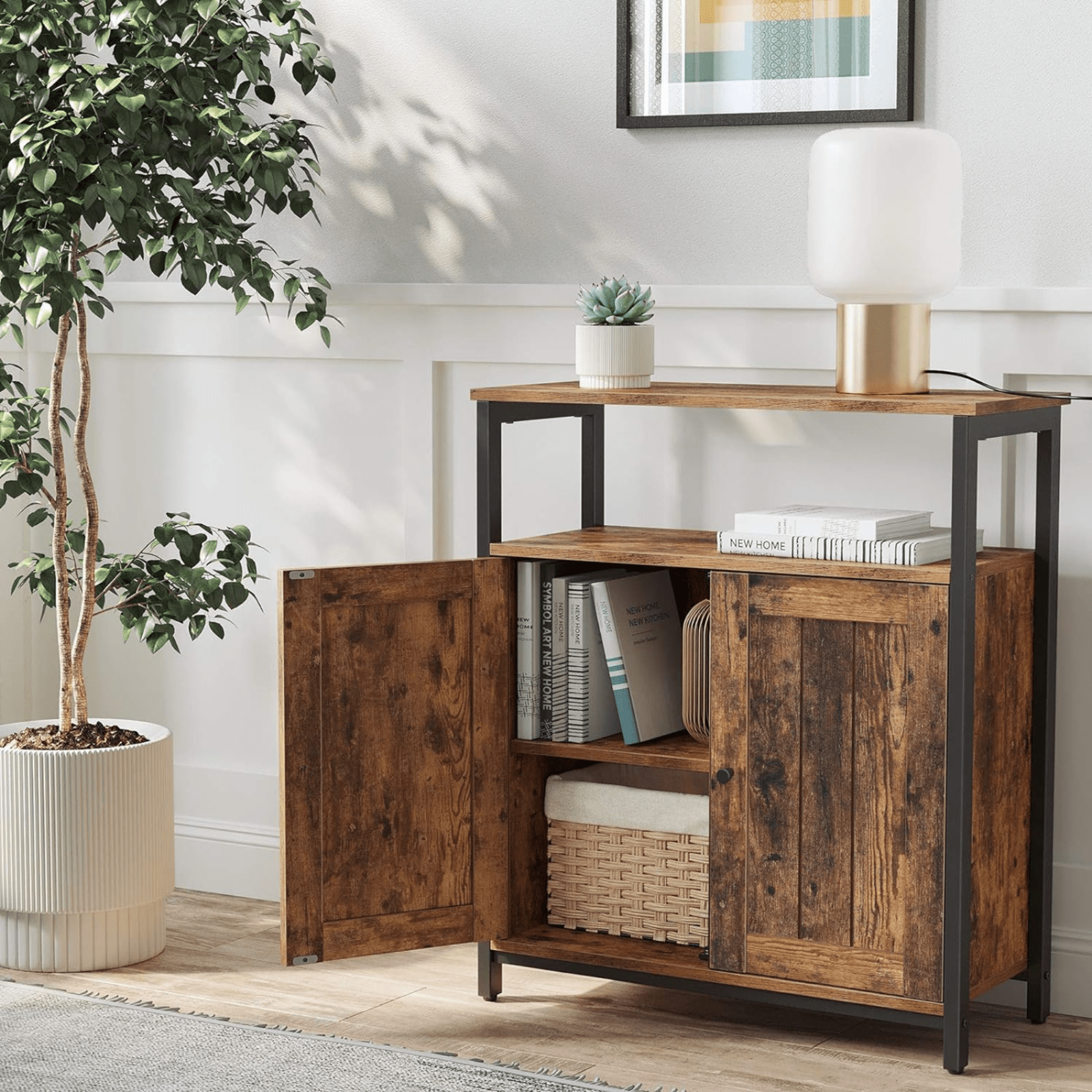 Industrial Slim Cabinet Sideboard Storage Unit with Doors Small Rustic Cupboard - Home and Garden Furniture Shop - #rustic - furniture#