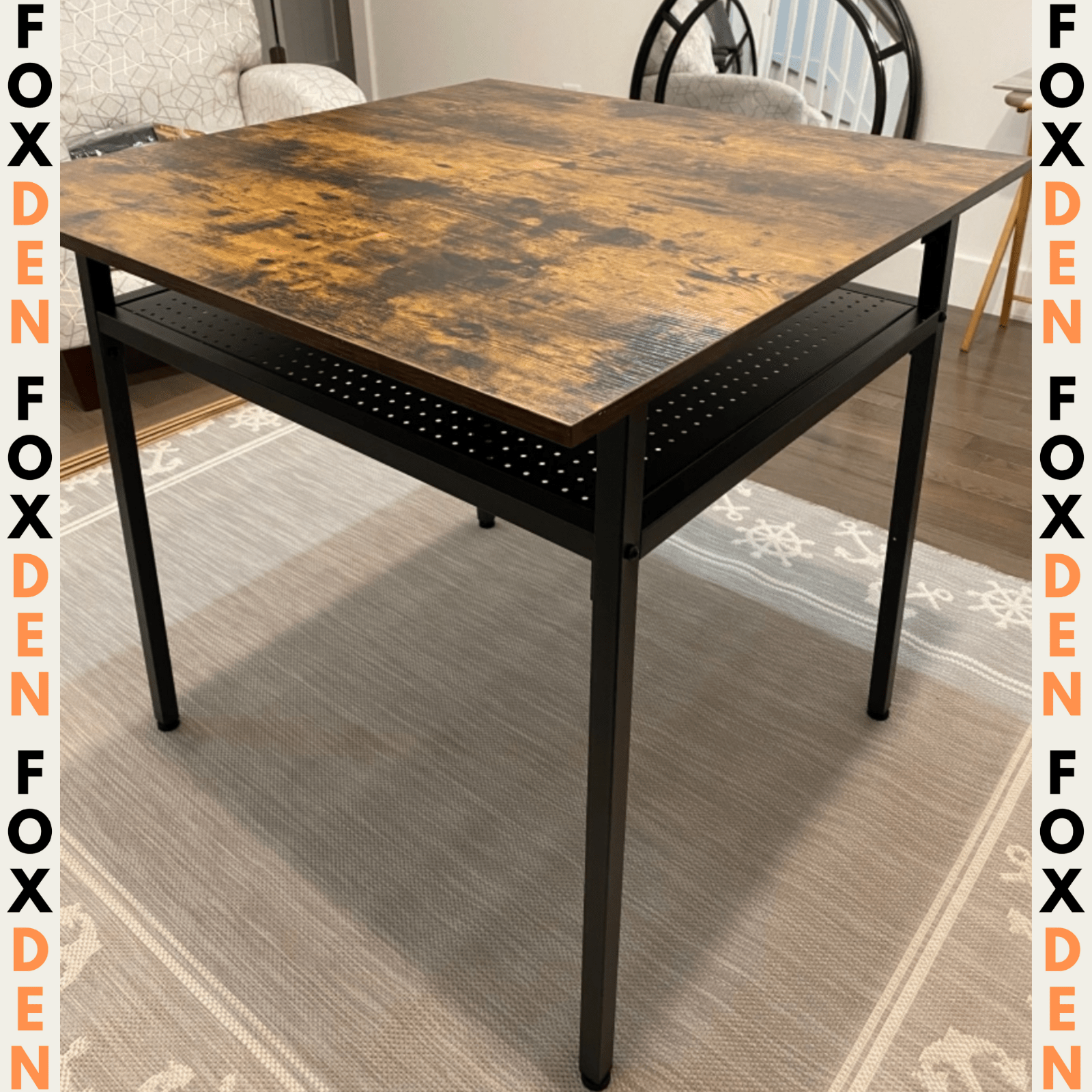 Industrial Small Square Dining Table Breakfast Kitchen Small Rustic Metal Desk - Home and Garden Furniture Shop - #rustic - furniture#