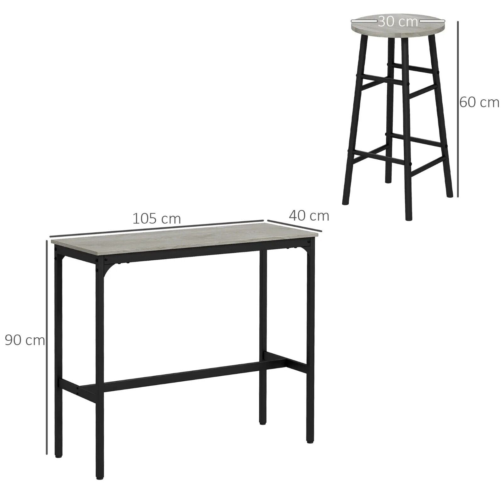 Industrial Space Saving Kitchen Bar Table Stool Set Tall Chair 3pc Metal Frame - Home and Garden Furniture Shop - #rustic - furniture#