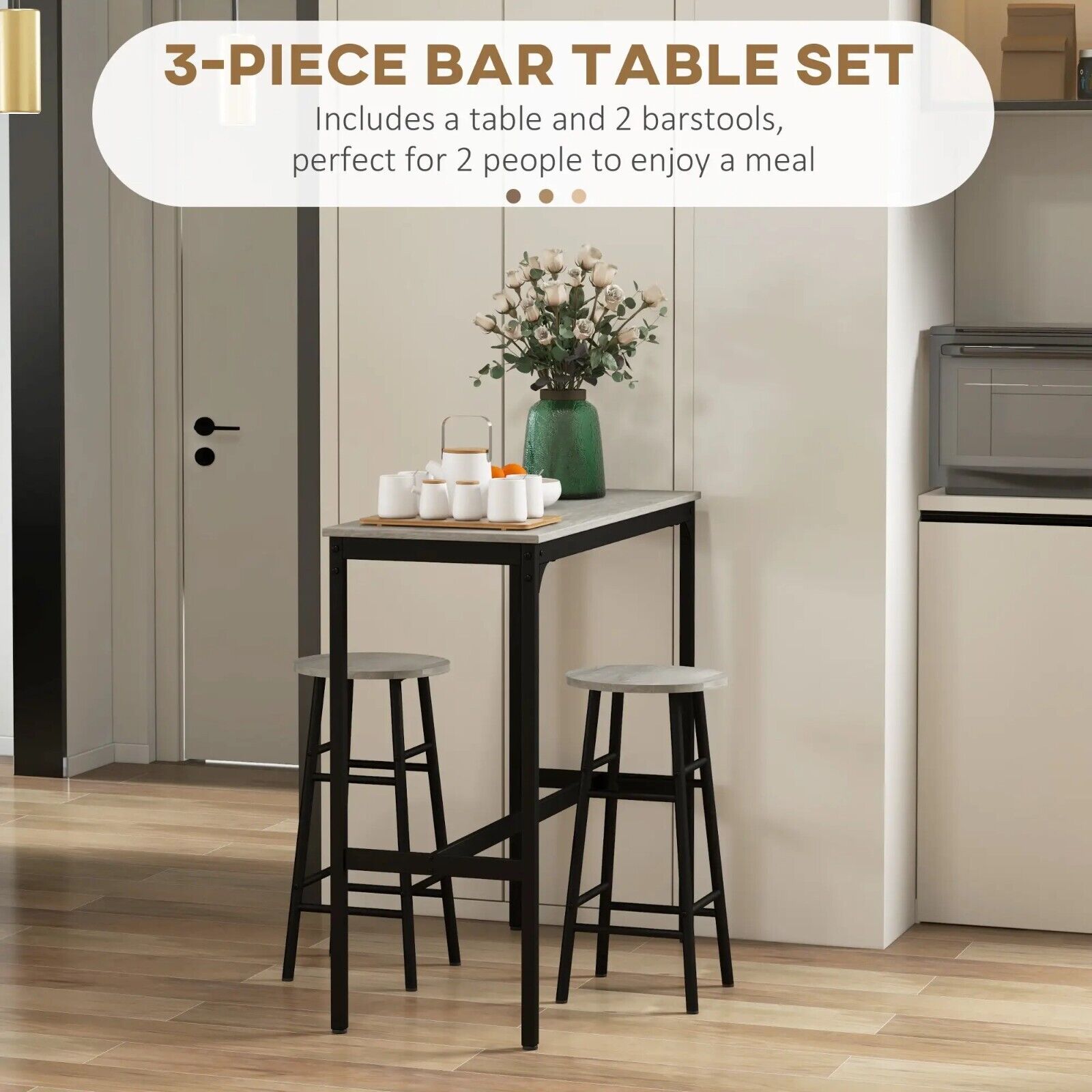 Industrial Space Saving Kitchen Bar Table Stool Set Tall Chair 3pc Metal Frame - Home and Garden Furniture Shop - #rustic - furniture#