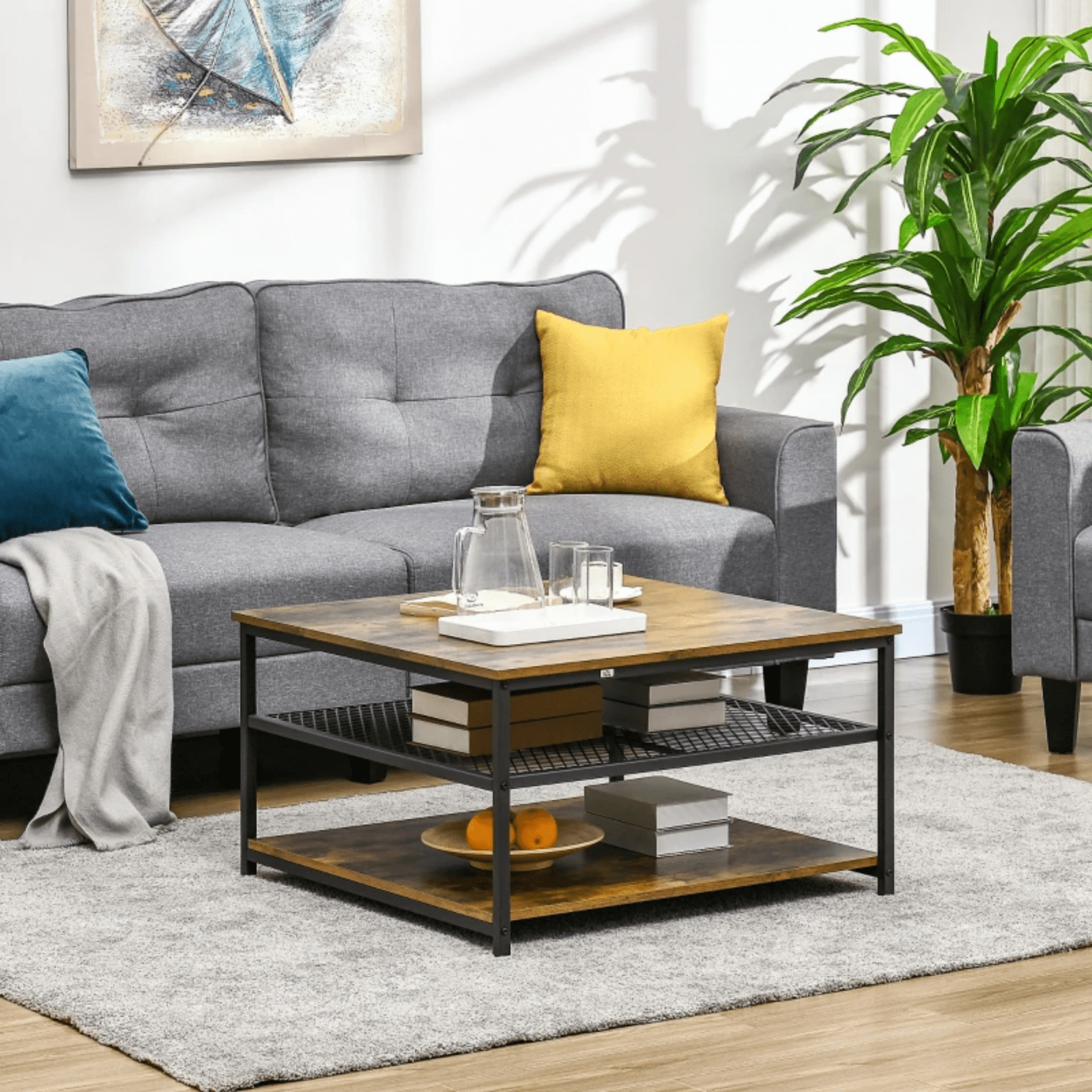 Industrial Square Coffee Table Storage Shelf End Table for Living Room Furniture - Home and Garden Furniture Shop - rustic - furniture