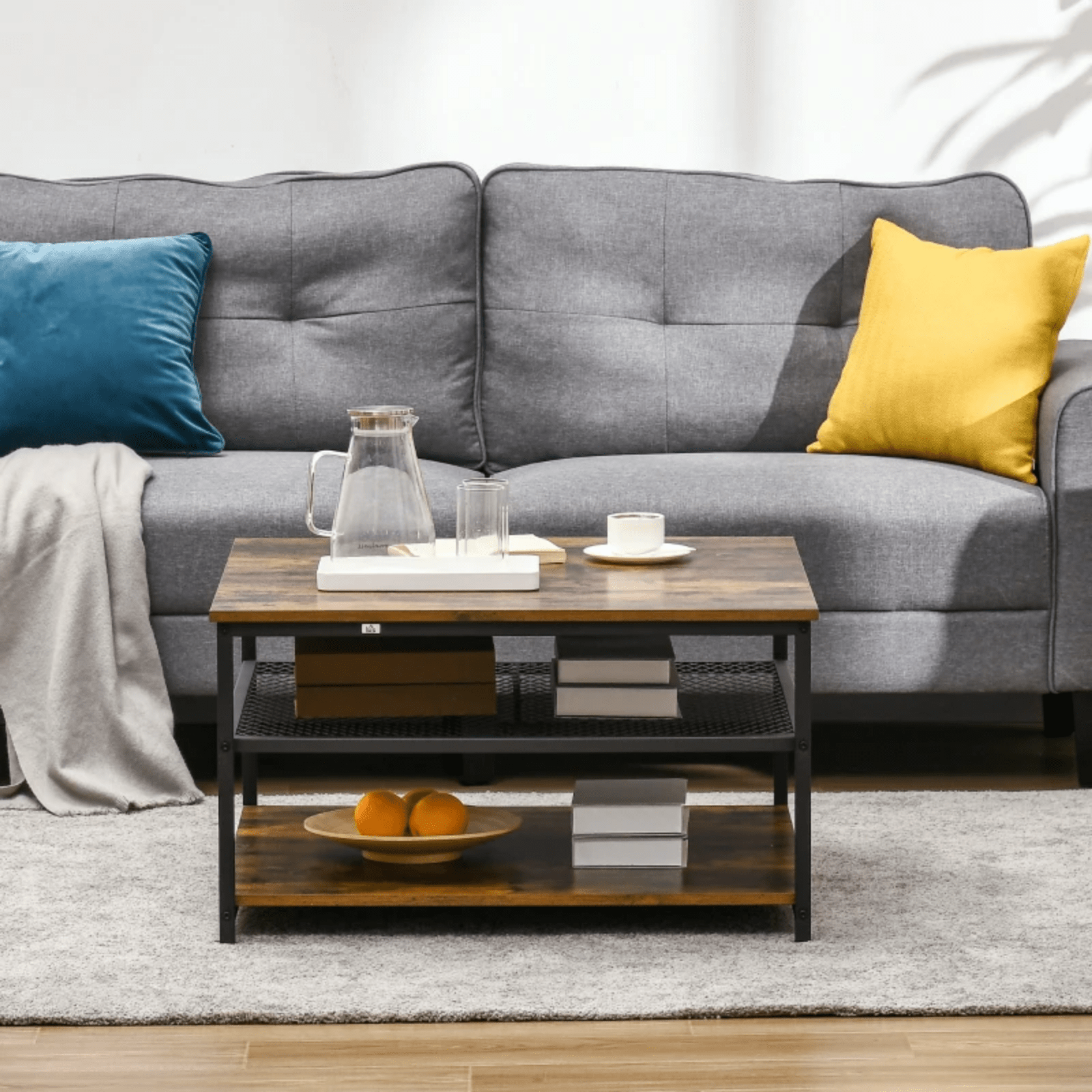 Industrial Square Coffee Table Storage Shelf End Table for Living Room Furniture - Home and Garden Furniture Shop - rustic - furniture