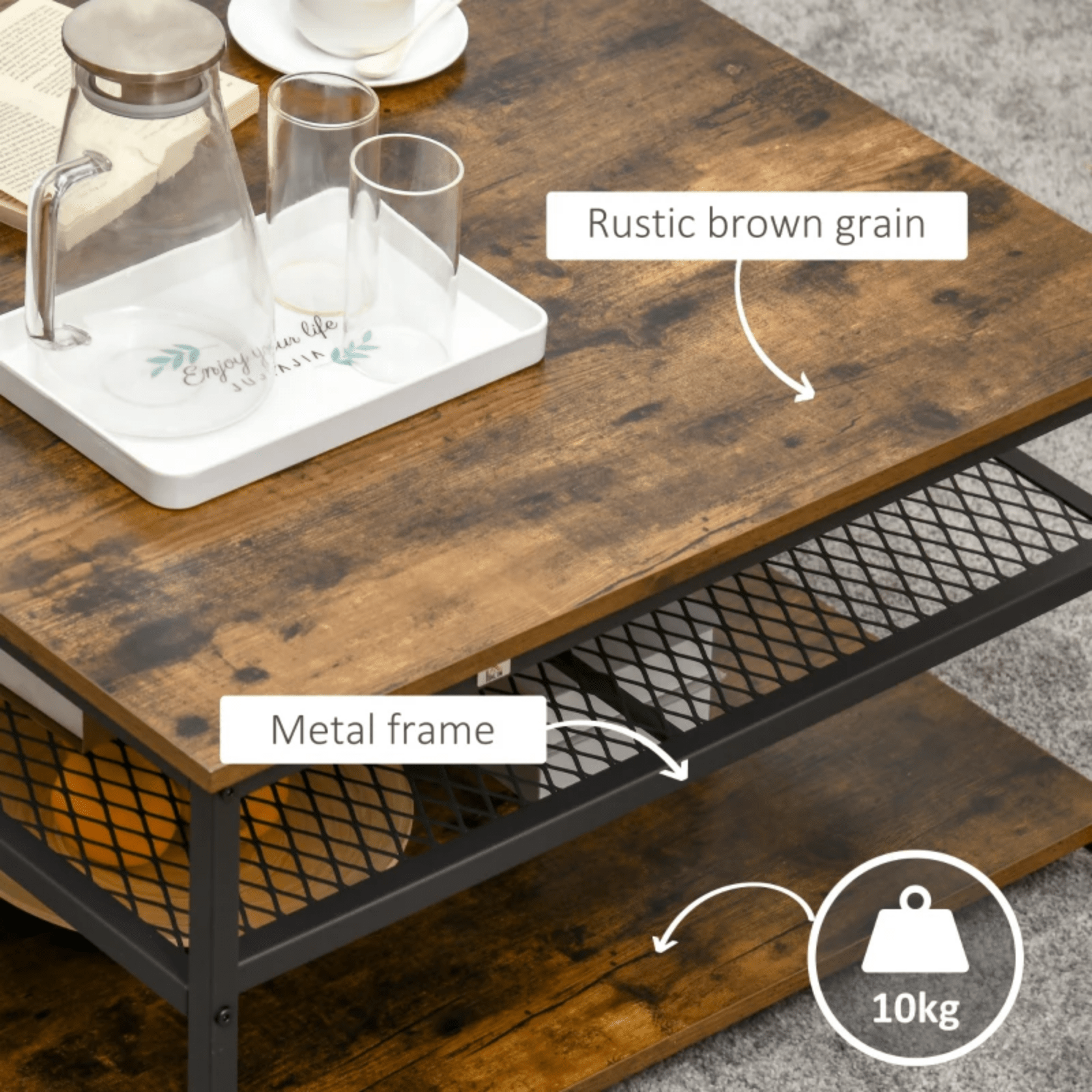 Industrial Square Coffee Table Storage Shelf End Table for Living Room Furniture - Home and Garden Furniture Shop - rustic - furniture