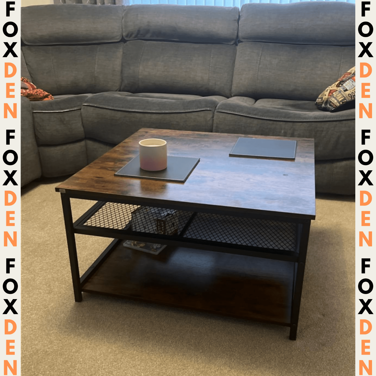 Industrial Square Coffee Table Storage Shelf End Table for Living Room Furniture - Home and Garden Furniture Shop - rustic - furniture