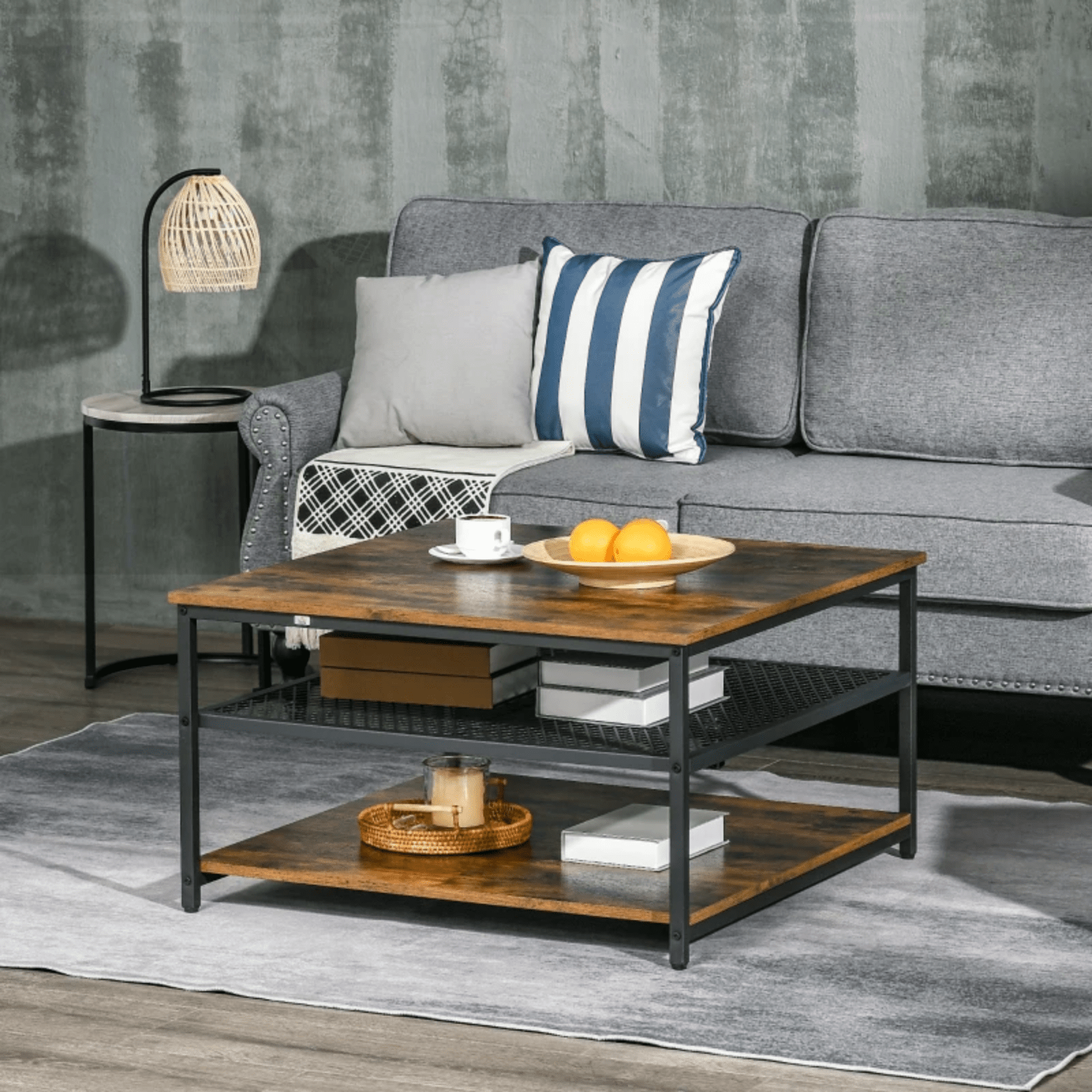 Industrial Square Coffee Table Storage Shelf End Table for Living Room Furniture - Home and Garden Furniture Shop - rustic - furniture