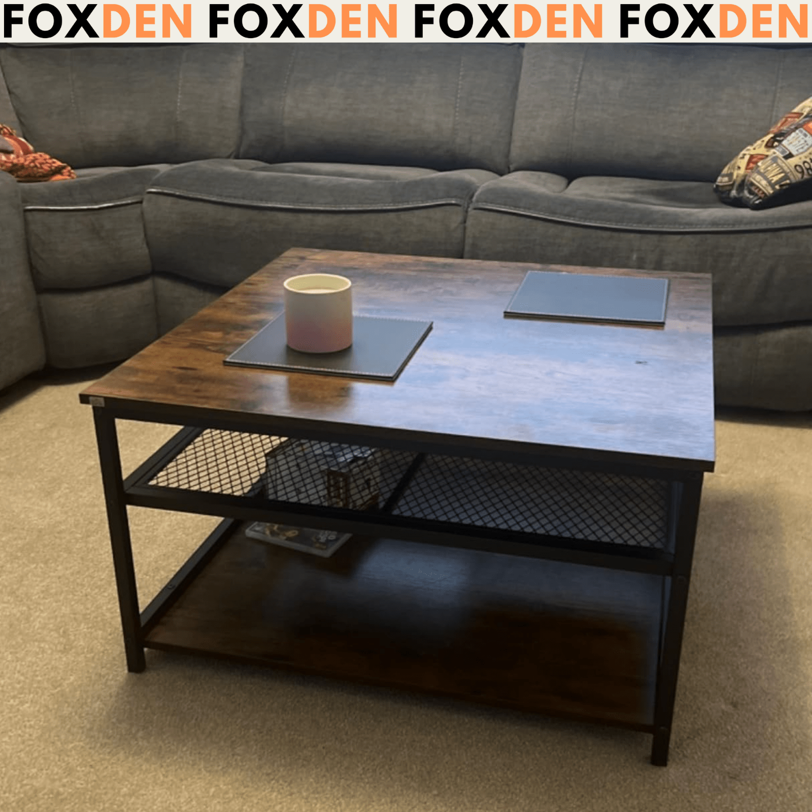 Industrial Square Coffee Table Storage Shelf End Table for Living Room Furniture - Home and Garden Furniture Shop - rustic - furniture