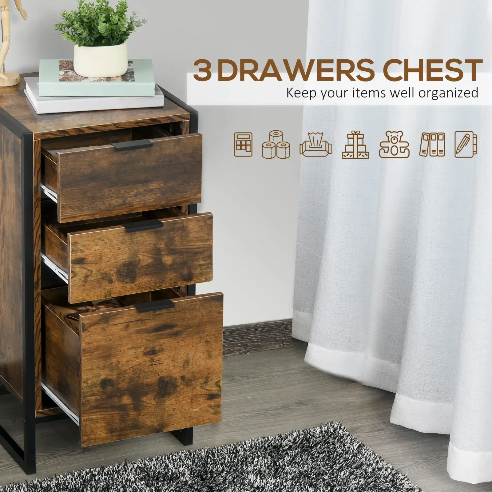 Industrial Storage Cabinet 3 Drawer Chest of Drawers Desk Handles Standing Unit - Home and Garden Furniture Shop - rustic - furniture