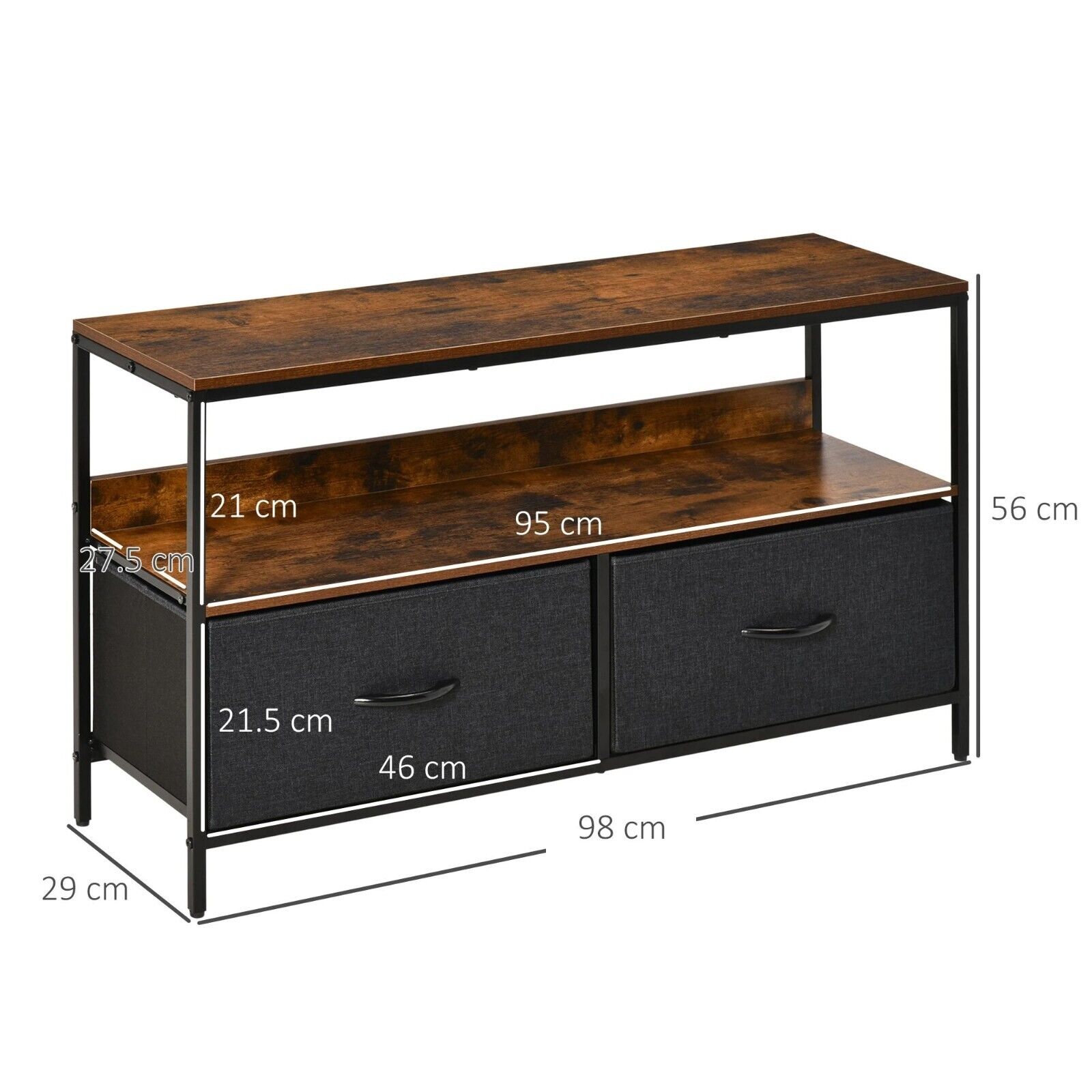 Industrial TV Cabinet Stand TV Console Unit 2 Linen Drawers Rustic Brown Storage - Home and Garden Furniture Shop - #rustic - furniture#