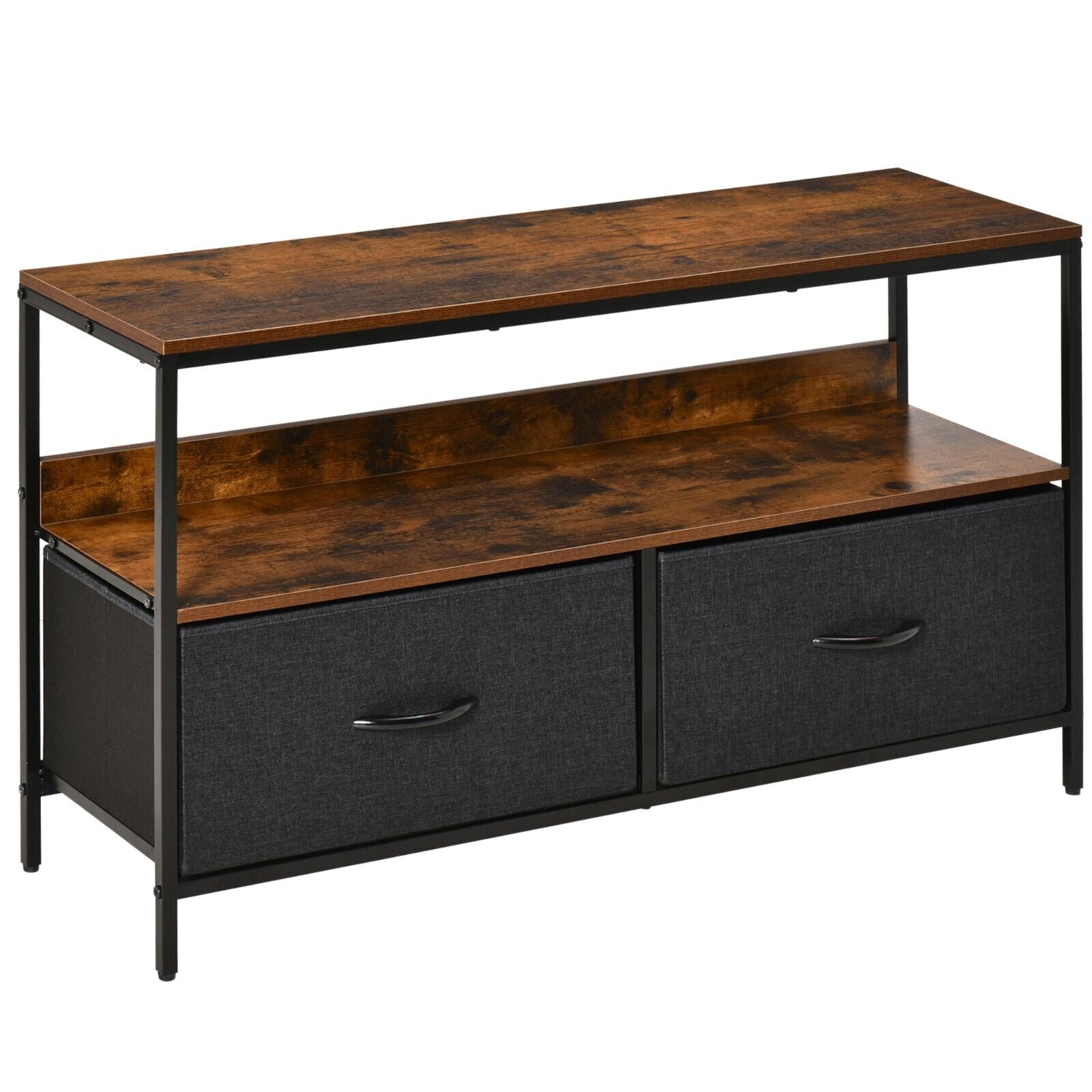 Industrial TV Cabinet Stand TV Console Unit 2 Linen Drawers Rustic Brown Storage - Home and Garden Furniture Shop - #rustic - furniture#