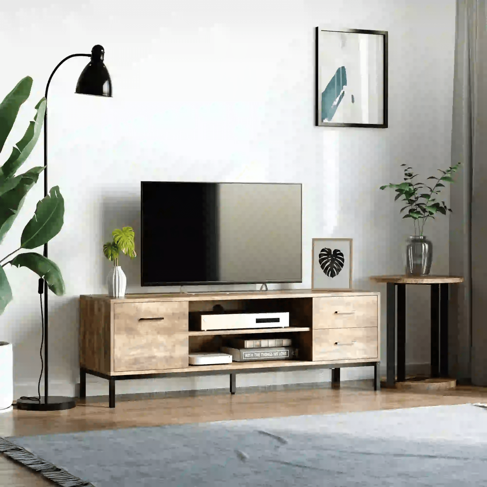 Industrial TV Stand with Cupboard Drawers TV up to 50 Inches TV Unit Metal Legs - Home and Garden Furniture Shop - #rustic - furniture#