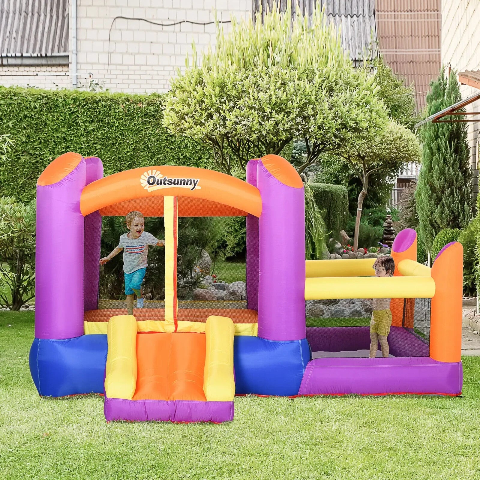 Inflatable Bounce Castle with Slide Pool & Blower 3 x 2.8 x 1.7m Kids Trampoline - Home and Garden Furniture Shop - rustic - furniture