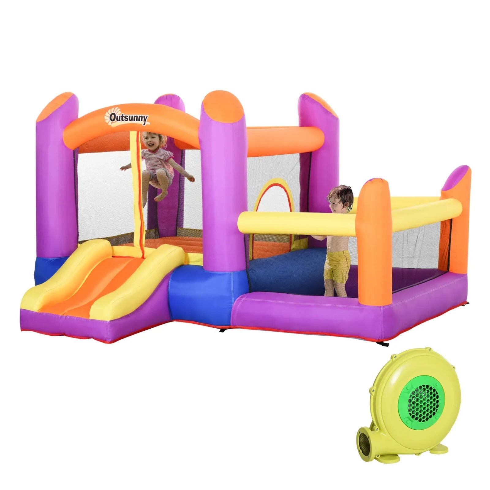 Inflatable Bounce Castle with Slide Pool & Blower 3 x 2.8 x 1.7m Kids Trampoline - Home and Garden Furniture Shop - rustic - furniture