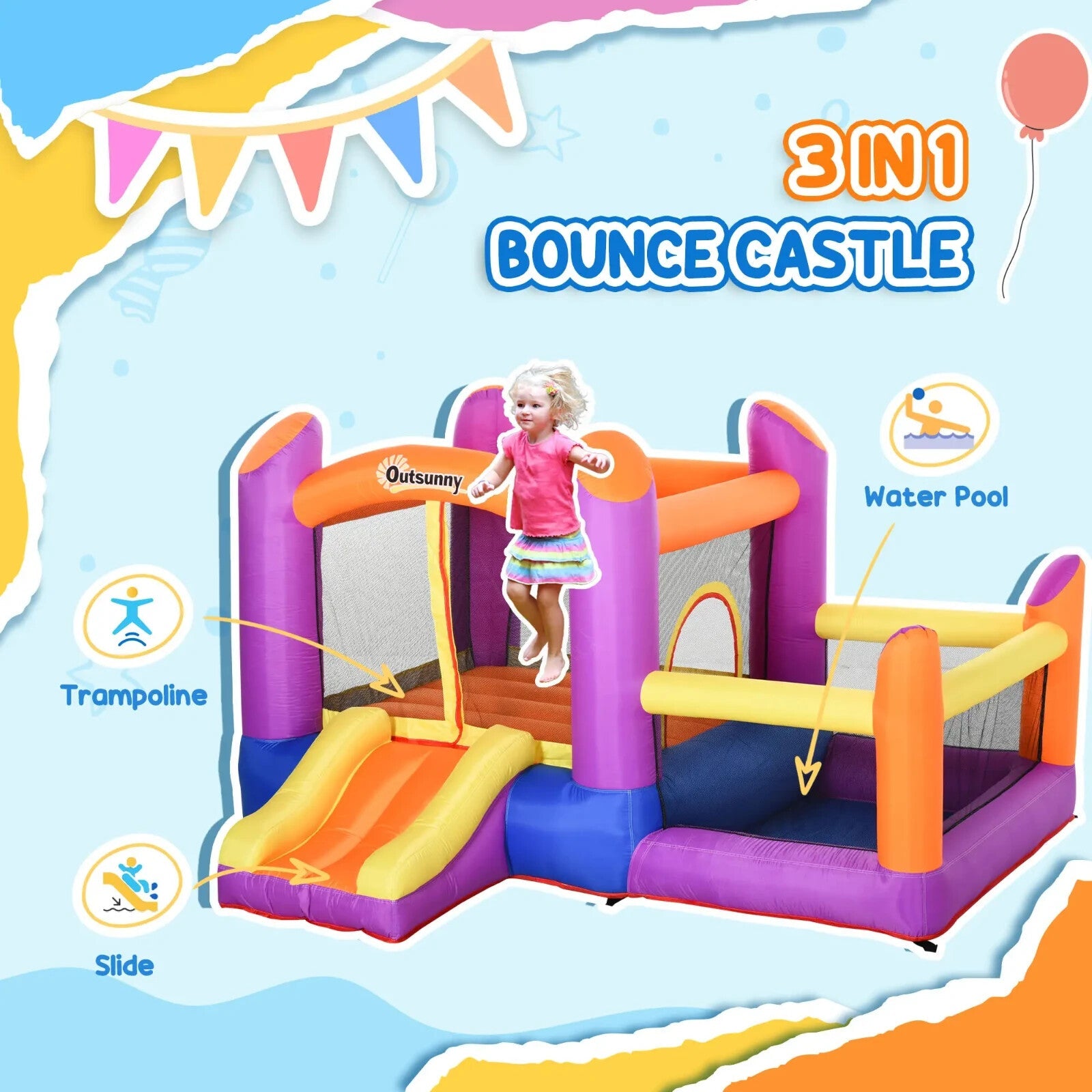 Inflatable Bounce Castle with Slide Pool & Blower 3 x 2.8 x 1.7m Kids Trampoline - Home and Garden Furniture Shop - rustic - furniture