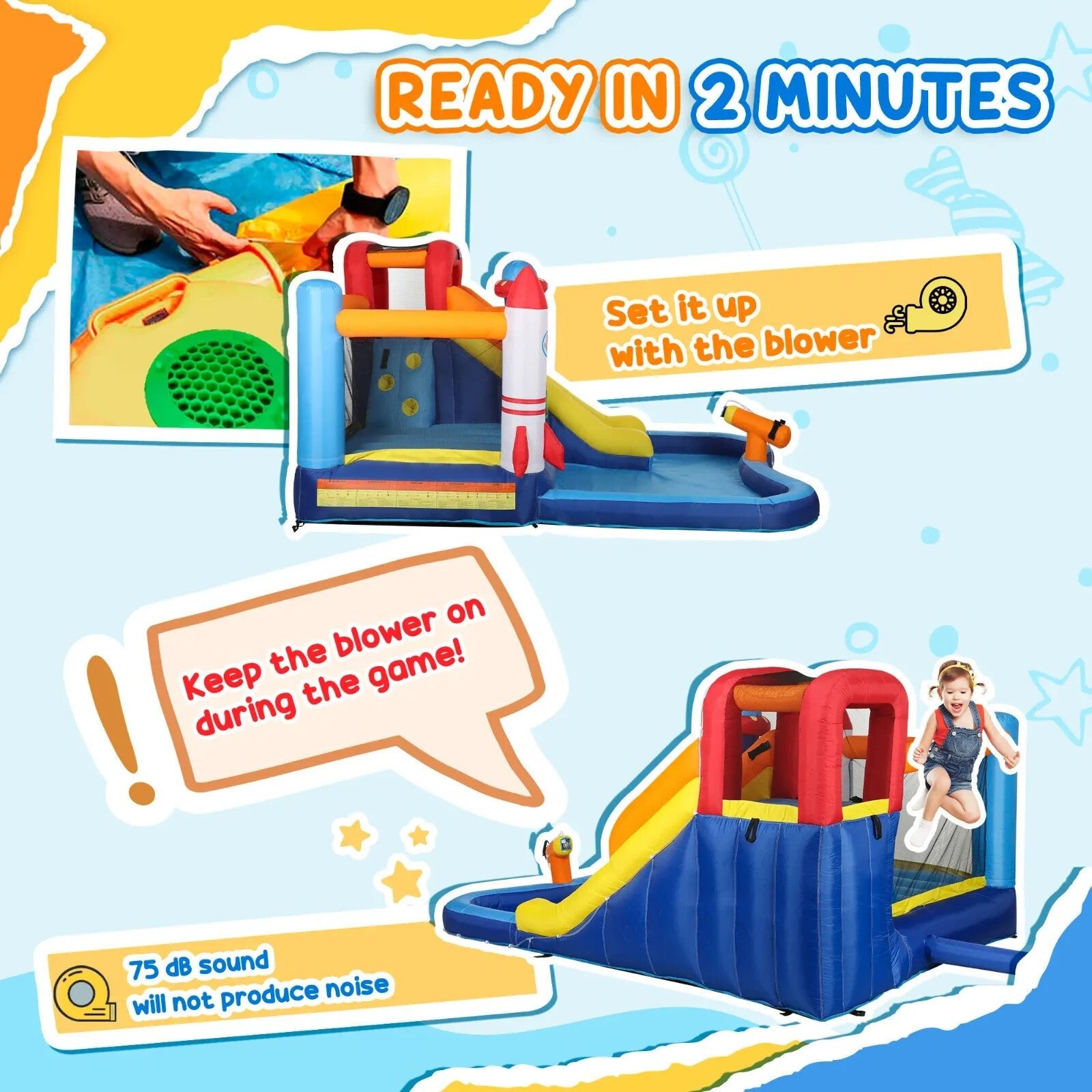 Inflatable Bouncy Trampoline Castle Tear - Resistant With Slide Pool Multi - Colour - Home and Garden Furniture Shop - rustic - furniture