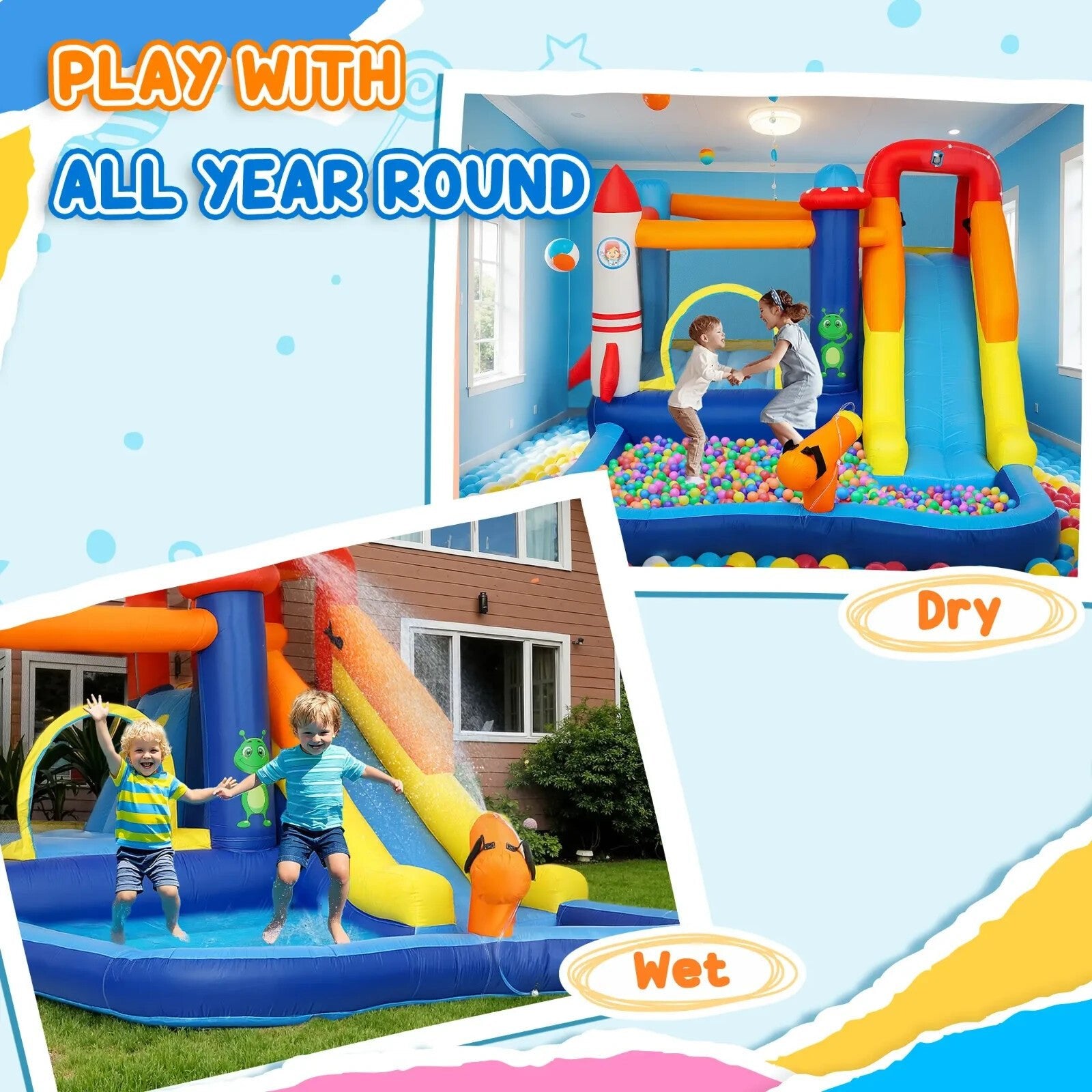 Inflatable Bouncy Trampoline Castle Tear - Resistant With Slide Pool Multi - Colour - Home and Garden Furniture Shop - rustic - furniture
