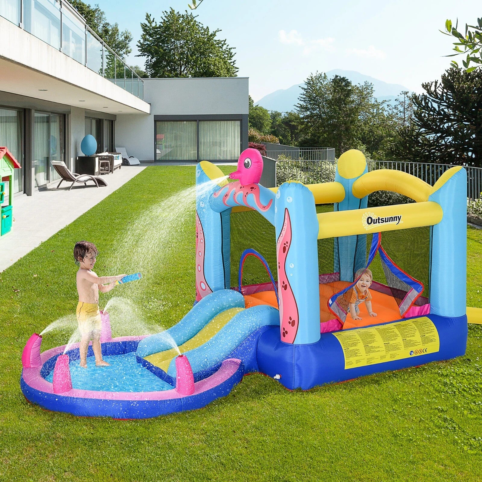 Inflatable Octopus Bounce Castle with Trampoline Slide and Pool 3.8 x 2 x 1.8m - Home and Garden Furniture Shop - rustic - furniture