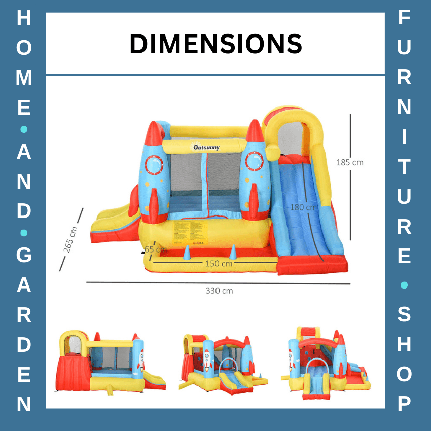 Inflatable Rocket Bounce Castle with Trampoline Slide and Pool 3.4 x 2.8 x 1.85m - Home and Garden Furniture Shop - rustic - furniture