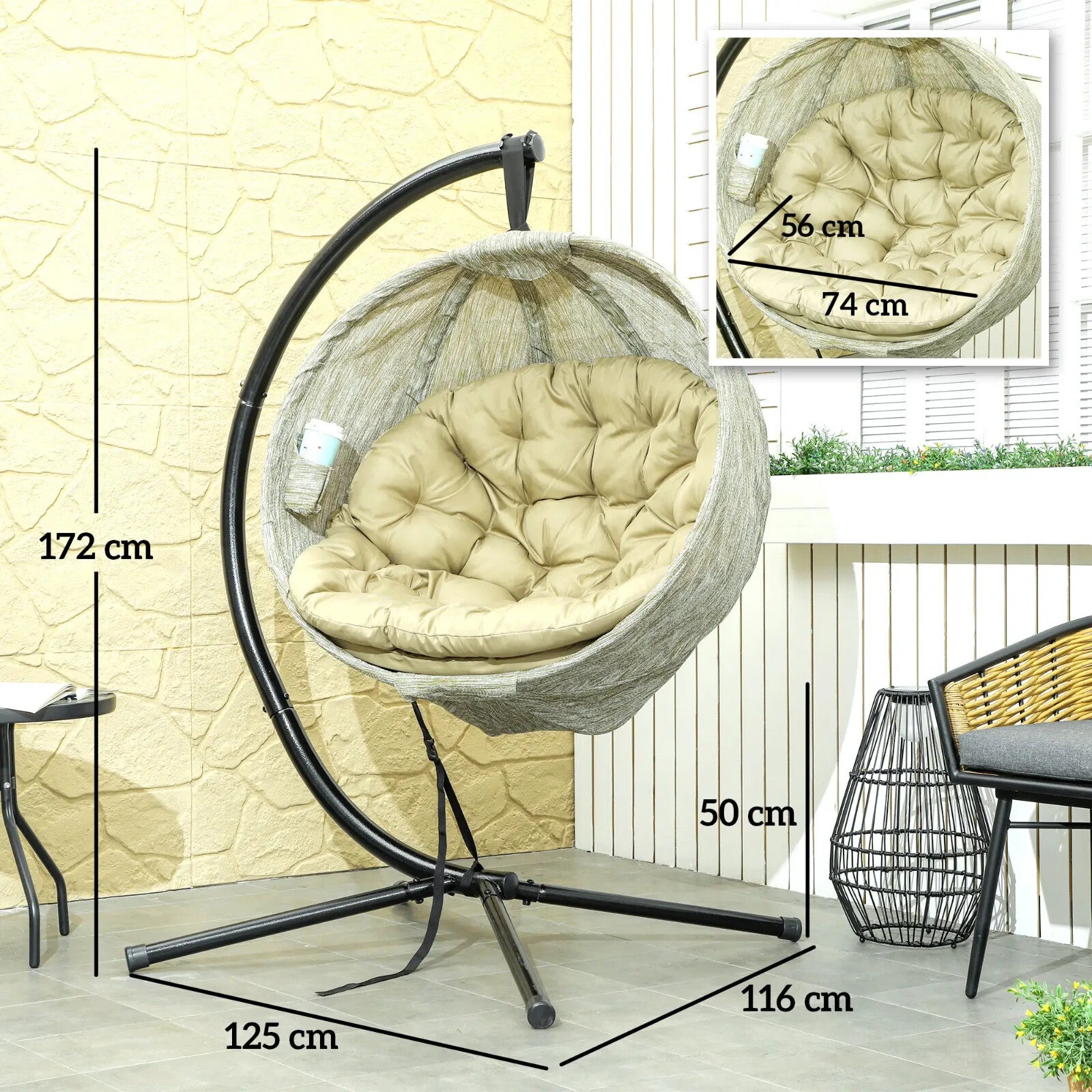 Khaki Hanging Egg Chair Outdoor Garden Conservatory Folding Basket and Cushion - Home and Garden Furniture Shop - rustic - furniture