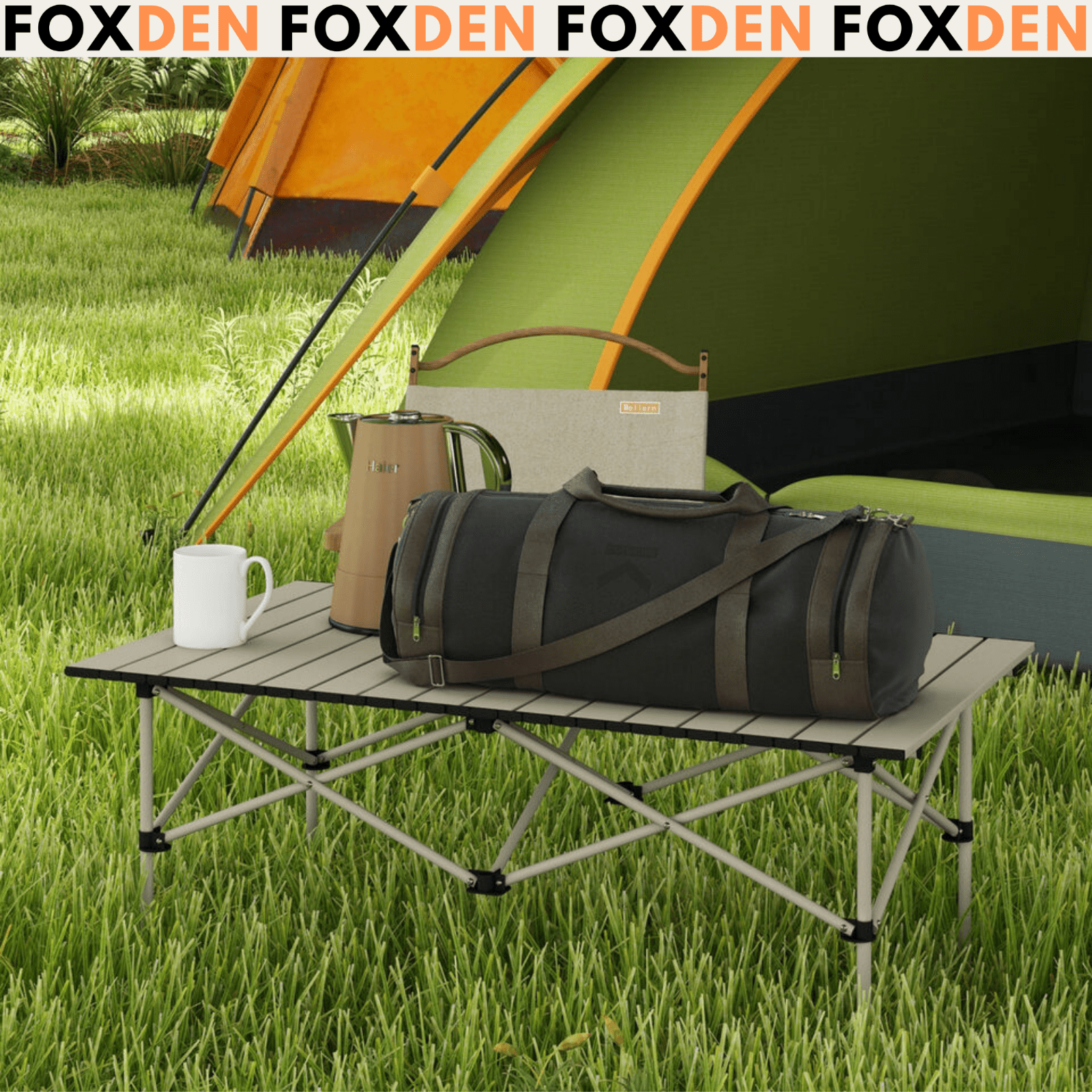 Khaki Portable Folding Camping Table Roll Up Aluminium Top Hiking Picnic Stand - Home and Garden Furniture Shop - #rustic - furniture#