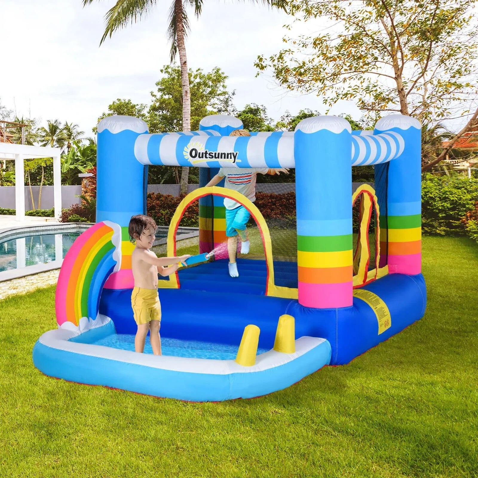 Kid Bouncy Castle Inflatable Trampoline w/ Water Pool & Blower Two in One Design - Home and Garden Furniture Shop - rustic - furniture