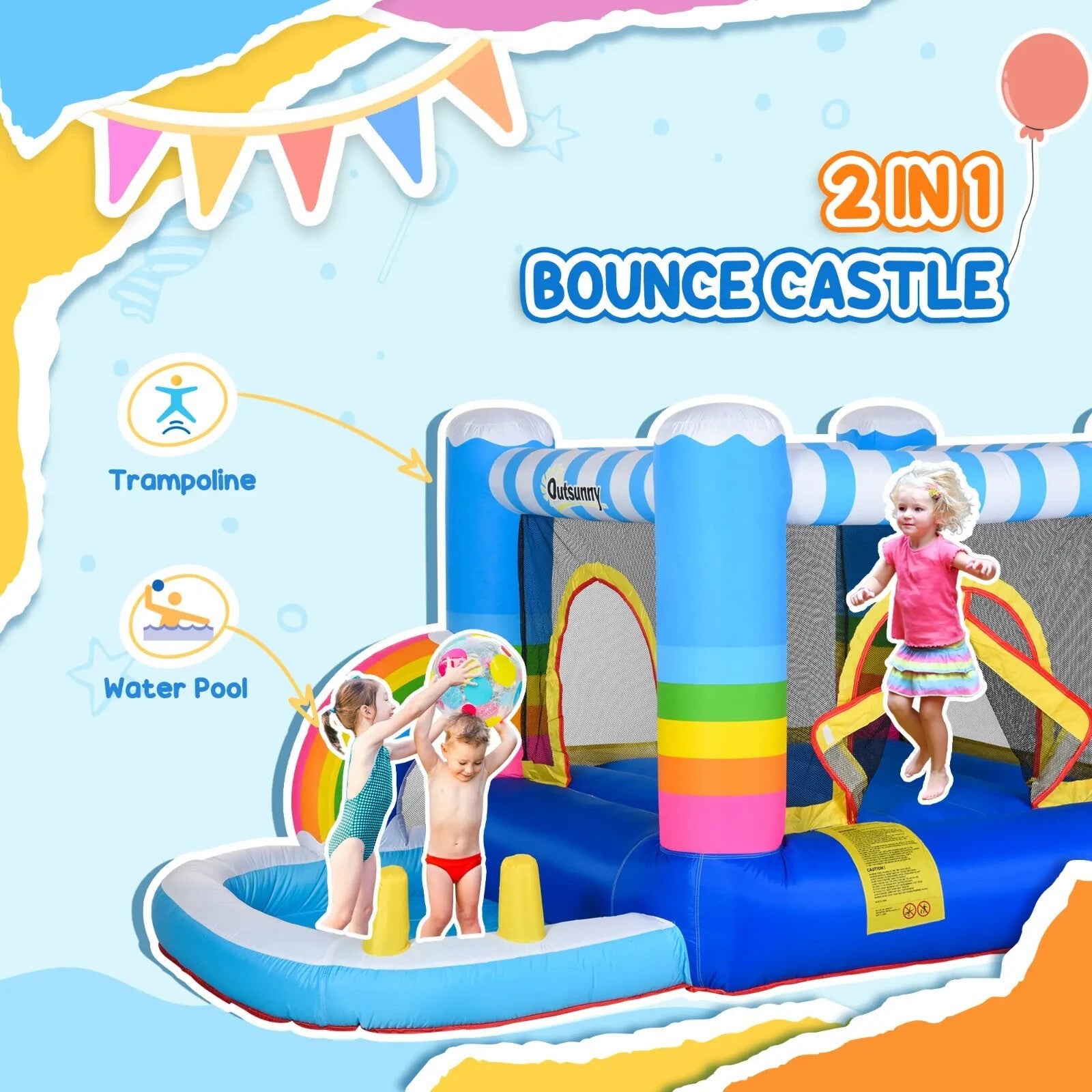 Kid Bouncy Castle Inflatable Trampoline w/ Water Pool & Blower Two in One Design - Home and Garden Furniture Shop - rustic - furniture