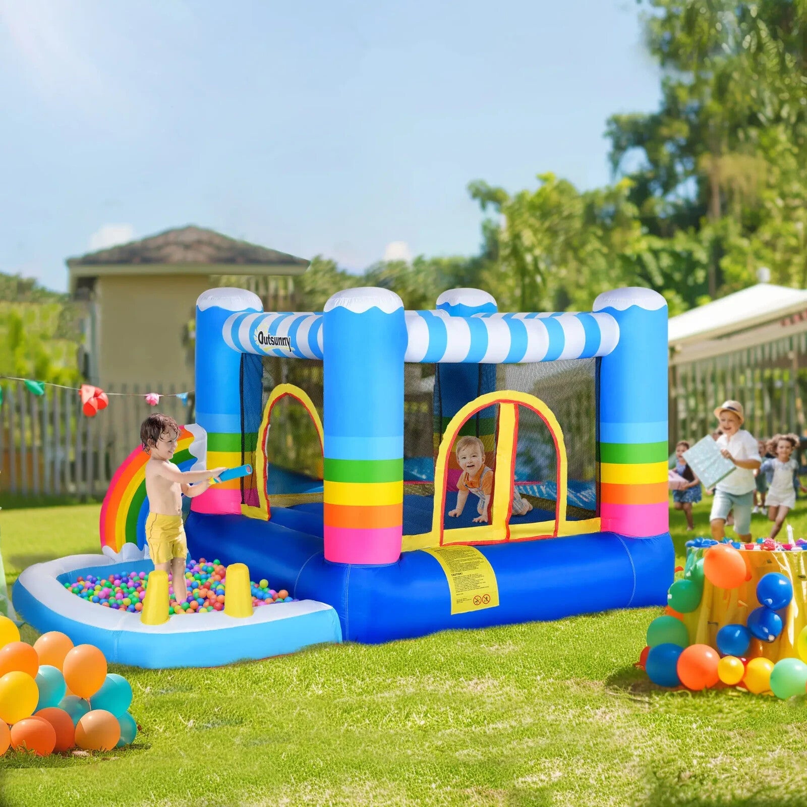 Kid Bouncy Castle Inflatable Trampoline w/ Water Pool & Blower Two in One Design - Home and Garden Furniture Shop - rustic - furniture