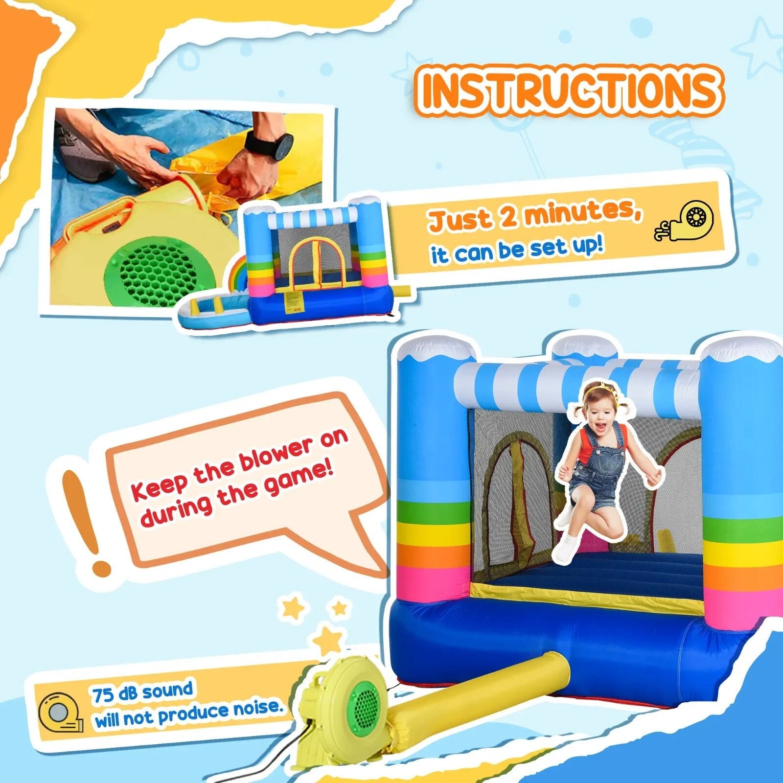 Kid Bouncy Castle Inflatable Trampoline w/ Water Pool & Blower Two in One Design - Home and Garden Furniture Shop - rustic - furniture