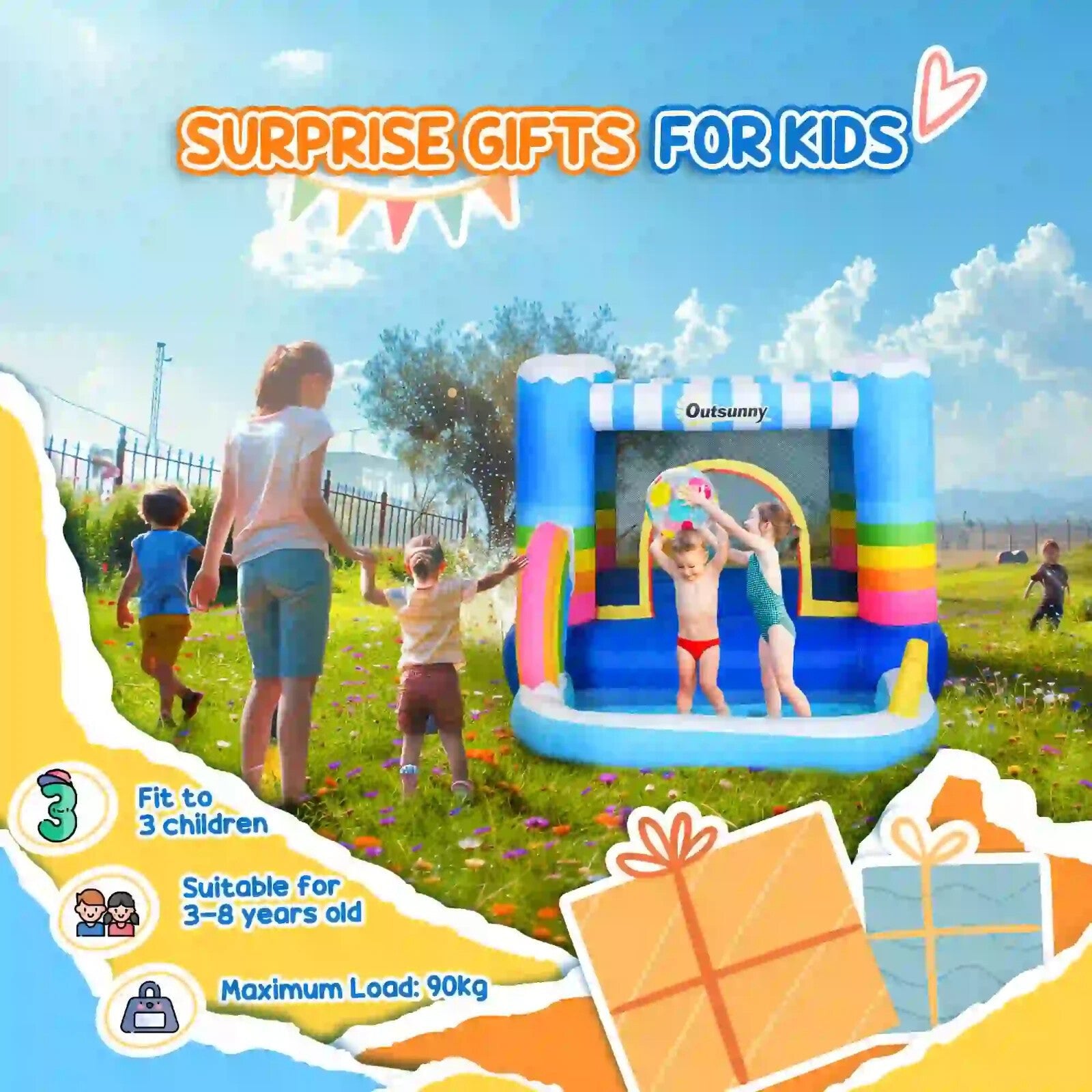 Kid Bouncy Castle Inflatable Trampoline w/ Water Pool & Blower Two in One Design - Home and Garden Furniture Shop - rustic - furniture