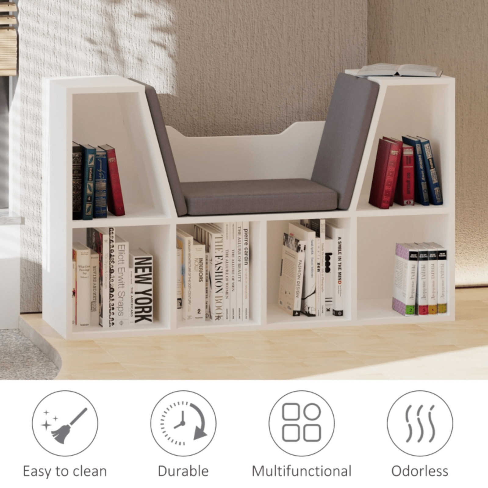 Kids Bookcase Storage White Shelving Unit Six Cubes Organiser Bench Padded Seat - Home and Garden Furniture Shop - #rustic - furniture#