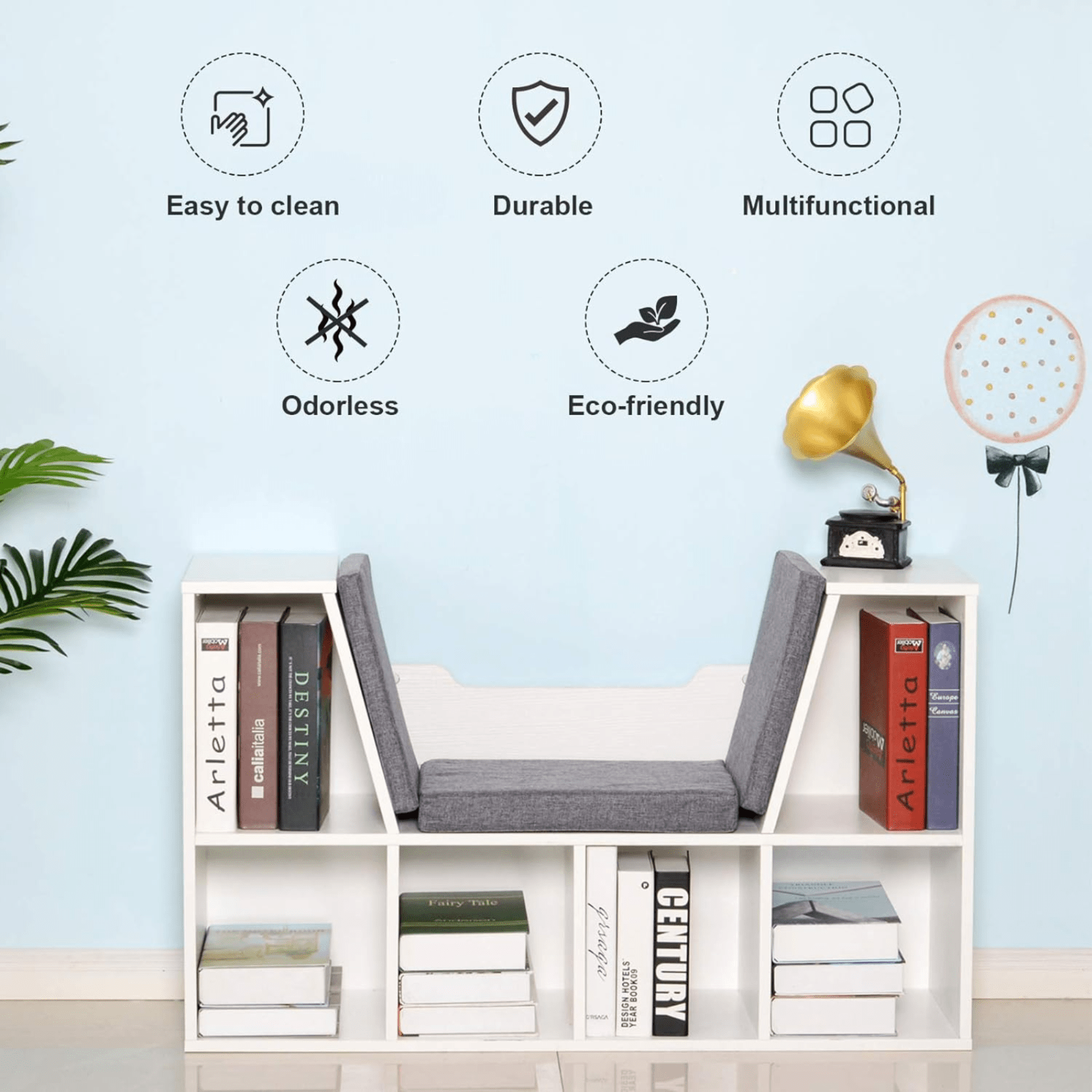 Kids Bookcase Storage White Shelving Unit Six Cubes Organiser Bench Padded Seat - Home and Garden Furniture Shop - #rustic - furniture#