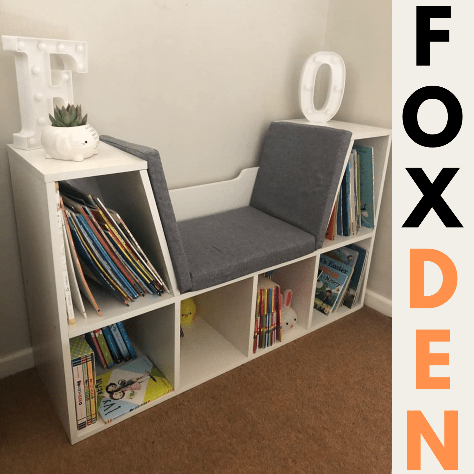 Kids Bookcase Storage White Shelving Unit Six Cubes Organiser Bench Padded Seat - Home and Garden Furniture Shop - #rustic - furniture#