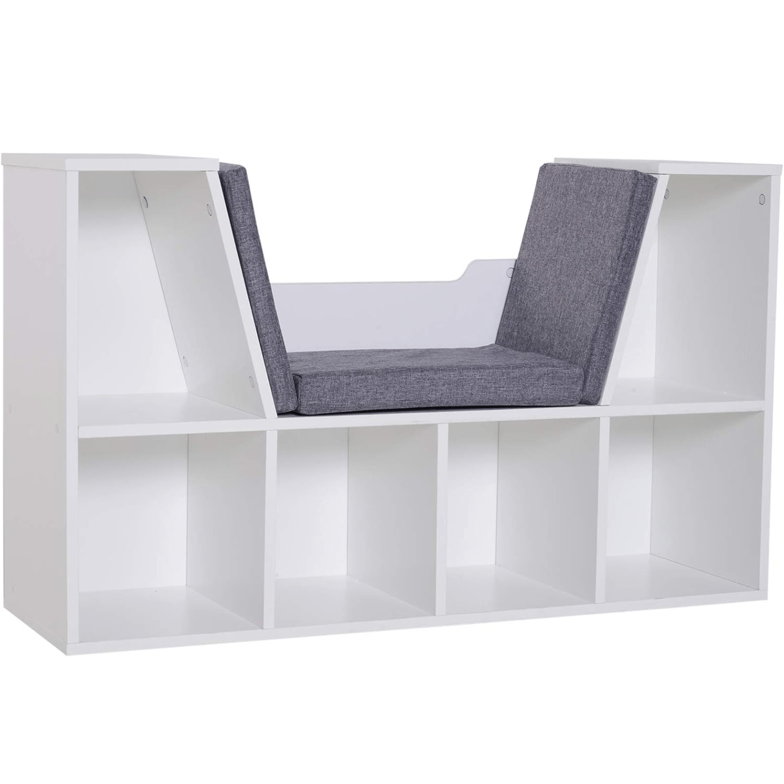 Kids Bookcase Storage White Shelving Unit Six Cubes Organiser Bench Padded Seat - Home and Garden Furniture Shop - #rustic - furniture#