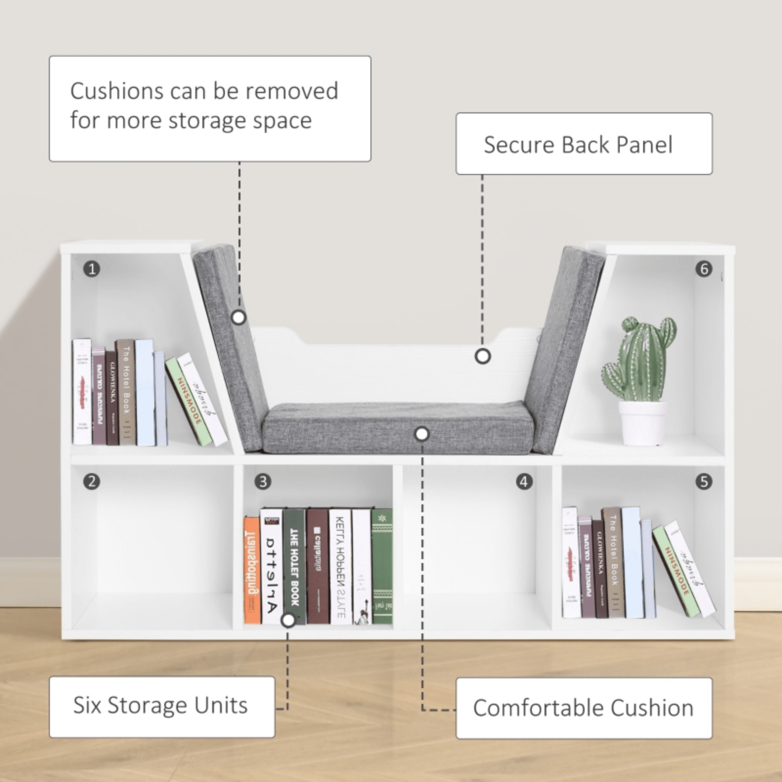 Kids Bookcase Storage White Shelving Unit Six Cubes Organiser Bench Padded Seat - Home and Garden Furniture Shop - #rustic - furniture#