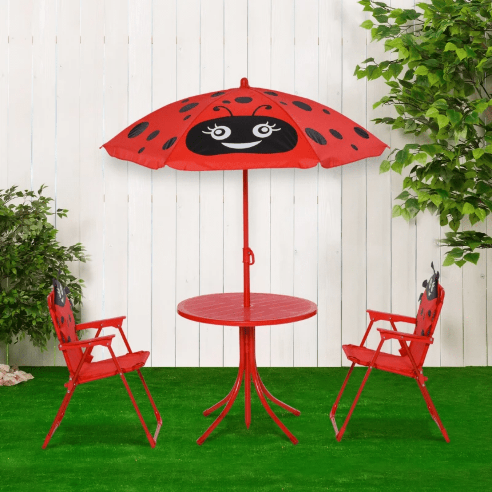 Kids Folding Picnic Table Chair Set Garden Outdoor Patio Parasol Umbrella Red - Home and Garden Furniture Shop - #rustic - furniture#