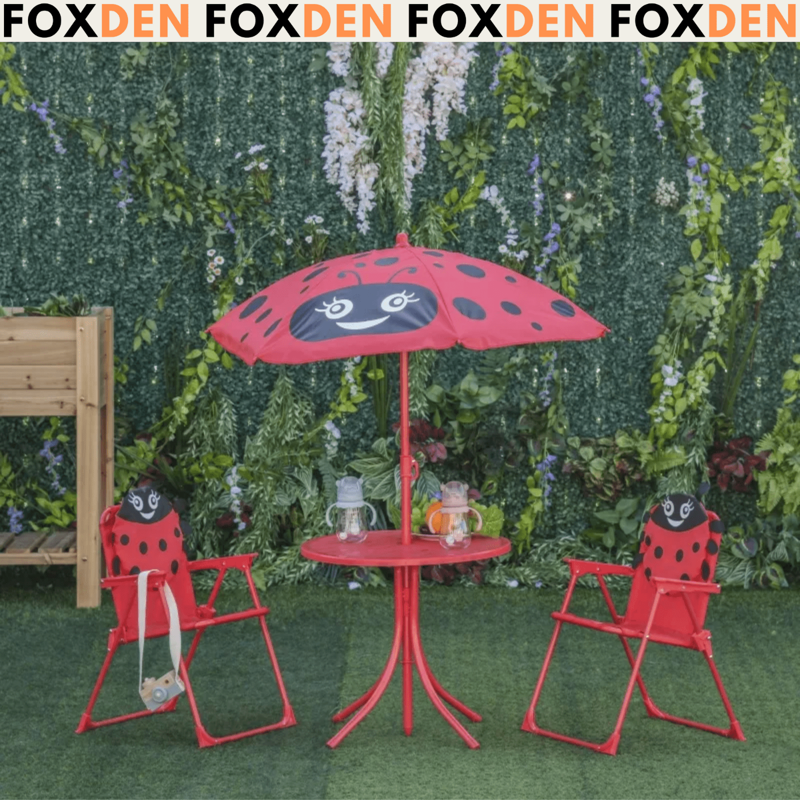 Kids Folding Picnic Table Chair Set Garden Outdoor Patio Parasol Umbrella Red - Home and Garden Furniture Shop - rustic - furniture