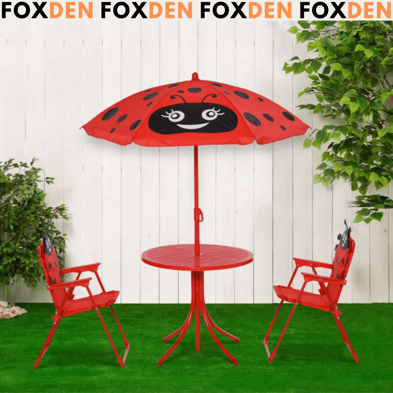 Kids Folding Picnic Table Chair Set Garden Outdoor Patio Parasol Umbrella Red - Home and Garden Furniture Shop - rustic - furniture