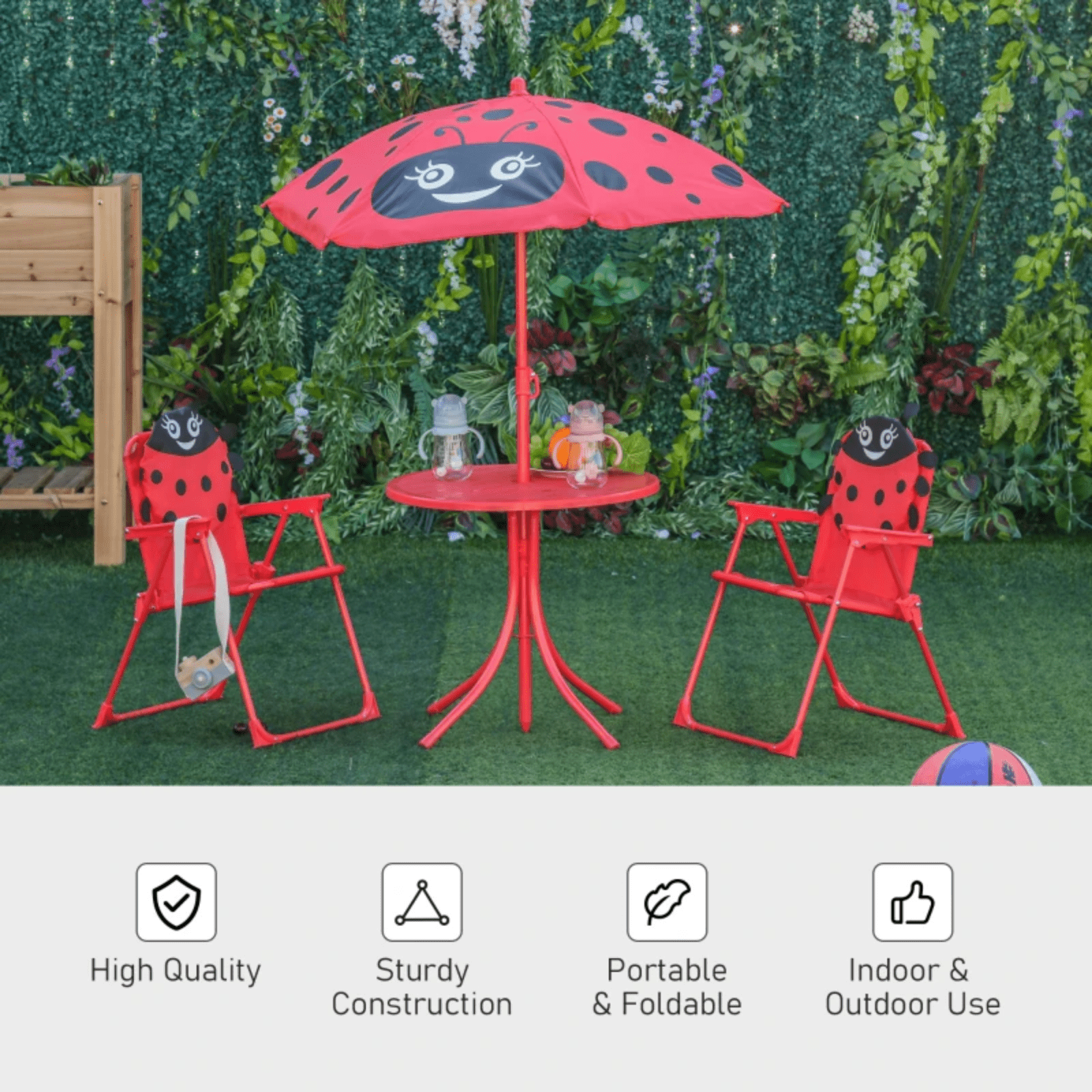 Kids Folding Picnic Table Chair Set Garden Outdoor Patio Parasol Umbrella Red - Home and Garden Furniture Shop - rustic - furniture