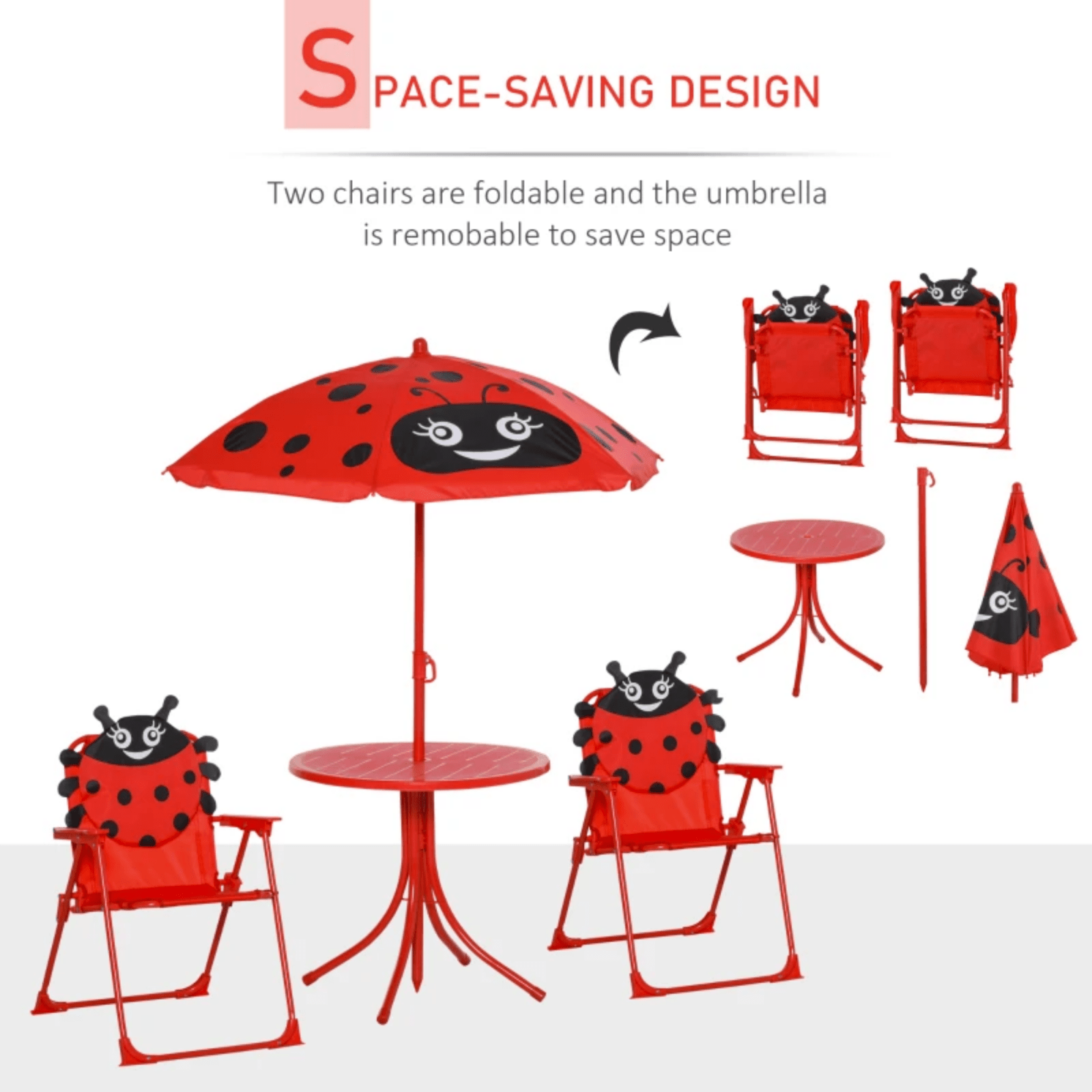 Kids Folding Picnic Table Chair Set Garden Outdoor Patio Parasol Umbrella Red - Home and Garden Furniture Shop - #rustic - furniture#