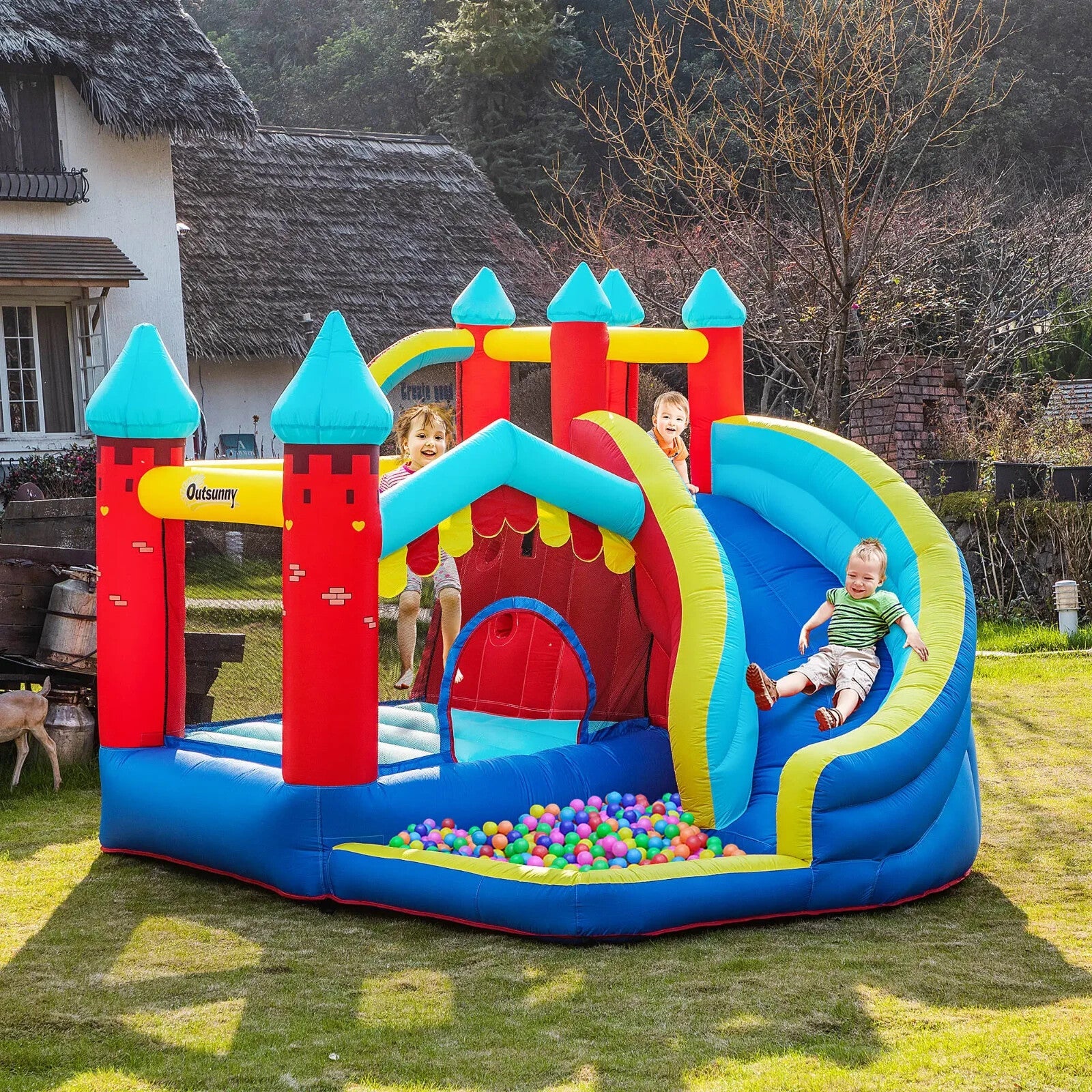 Kids Garden Inflatable Bouncy Castle Slide Trampoline Water Pool with Blower - Home and Garden Furniture Shop - rustic - furniture