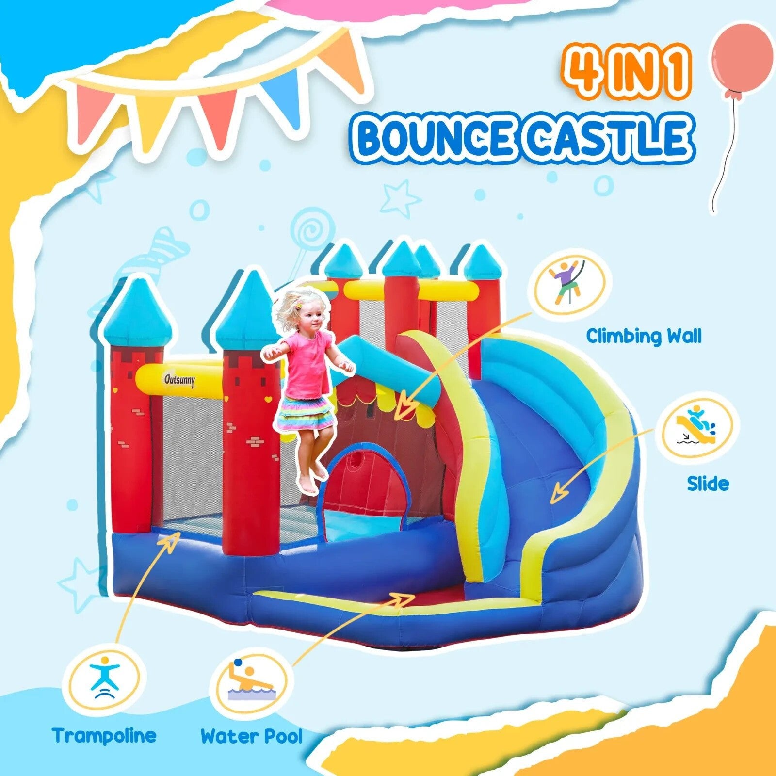 Kids Garden Inflatable Bouncy Castle Slide Trampoline Water Pool with Blower - Home and Garden Furniture Shop - rustic - furniture