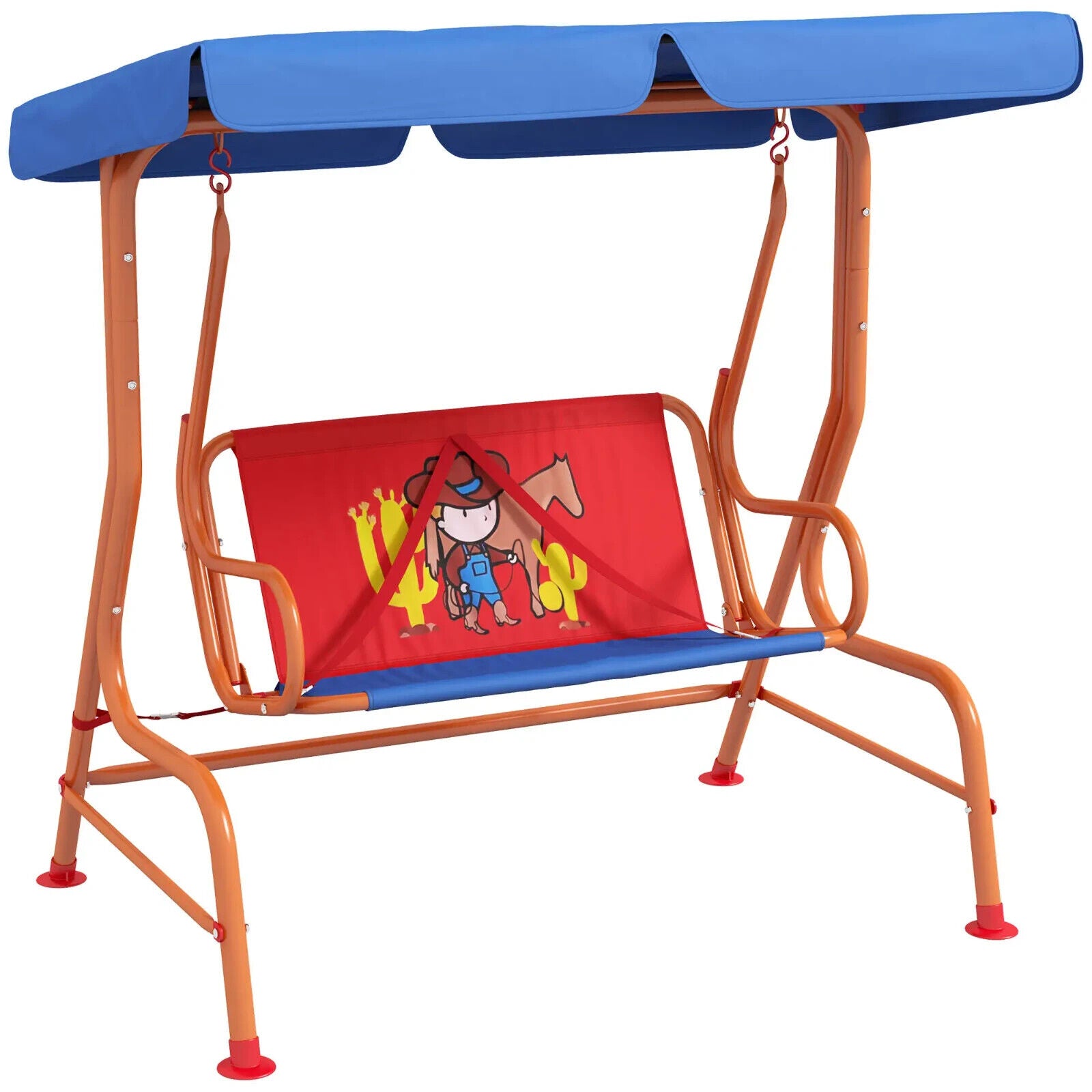 Kids Garden Swing Bench with Adjustable Canopy Safety Belts Cowboy Themed Chair - Home and Garden Furniture Shop - rustic - furniture